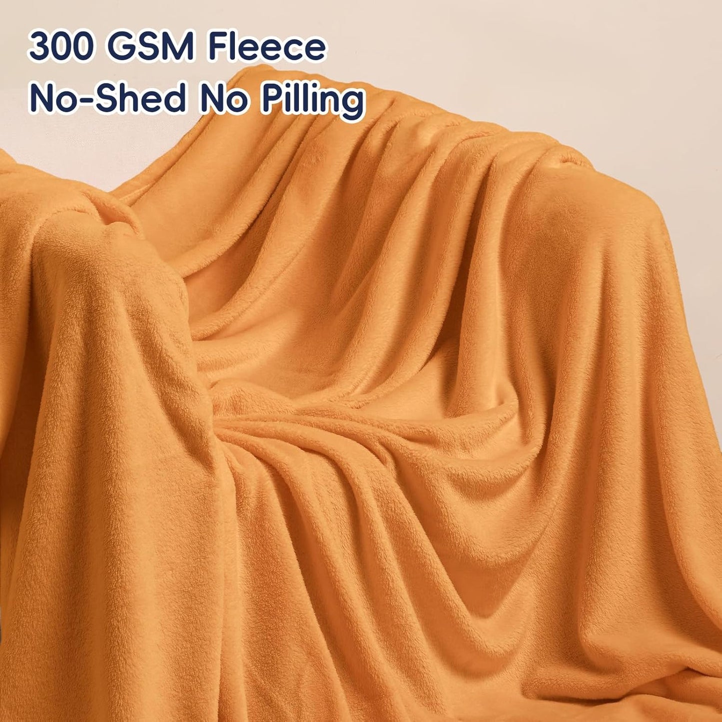 PHF Ultra Soft Fleece Blanket King Size, No Shed No Pilling Luxury Plush Cozy 300GSM Lightweight Blanket for Bed, Couch, Chair, Sofa Suitable for All Season, 108" x 90", Pumpkin Orange