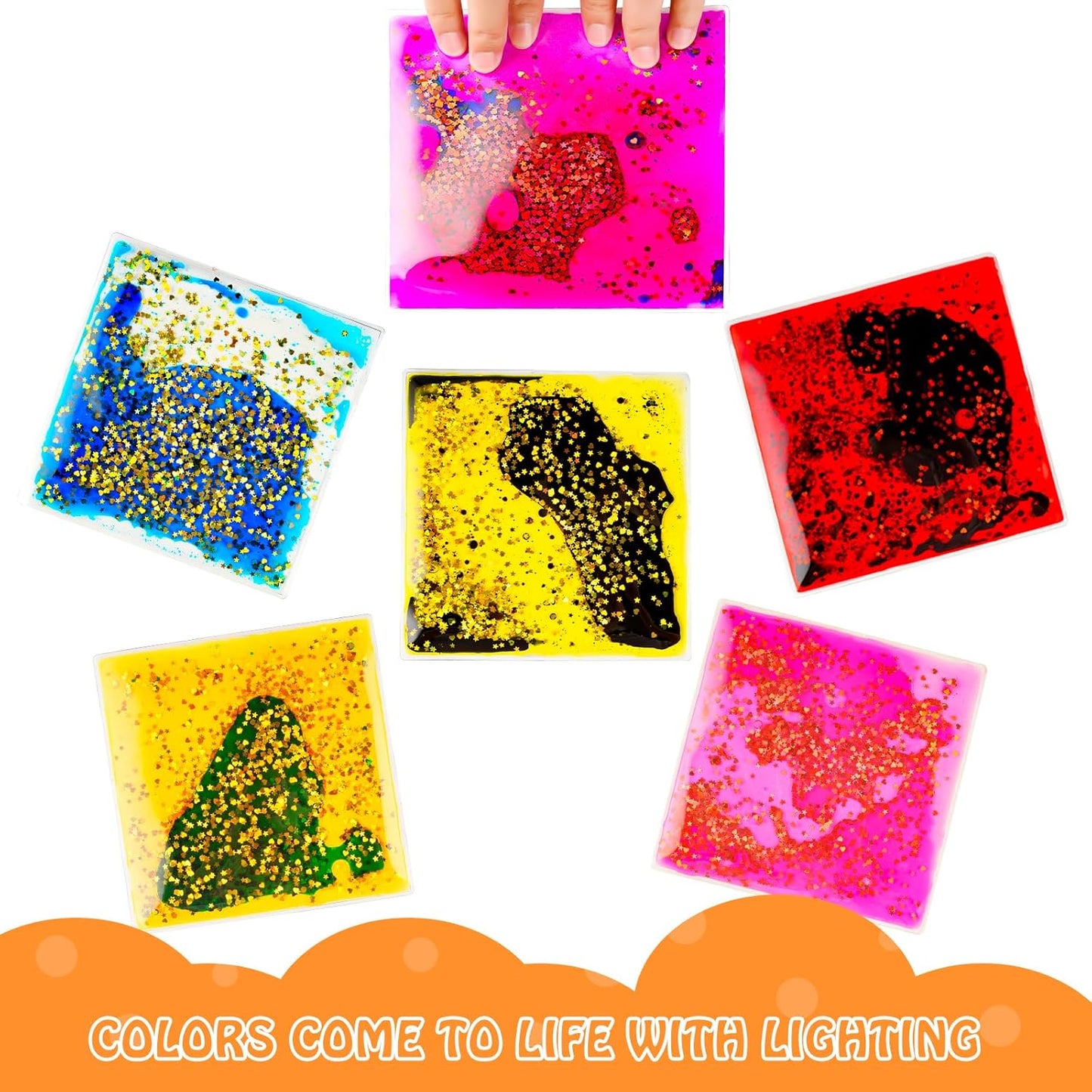 Sensory Soft Gel Liquid Toys: Water Sensory Fidget Toys Square Sensory Toys for Autistic Children 6-Pack