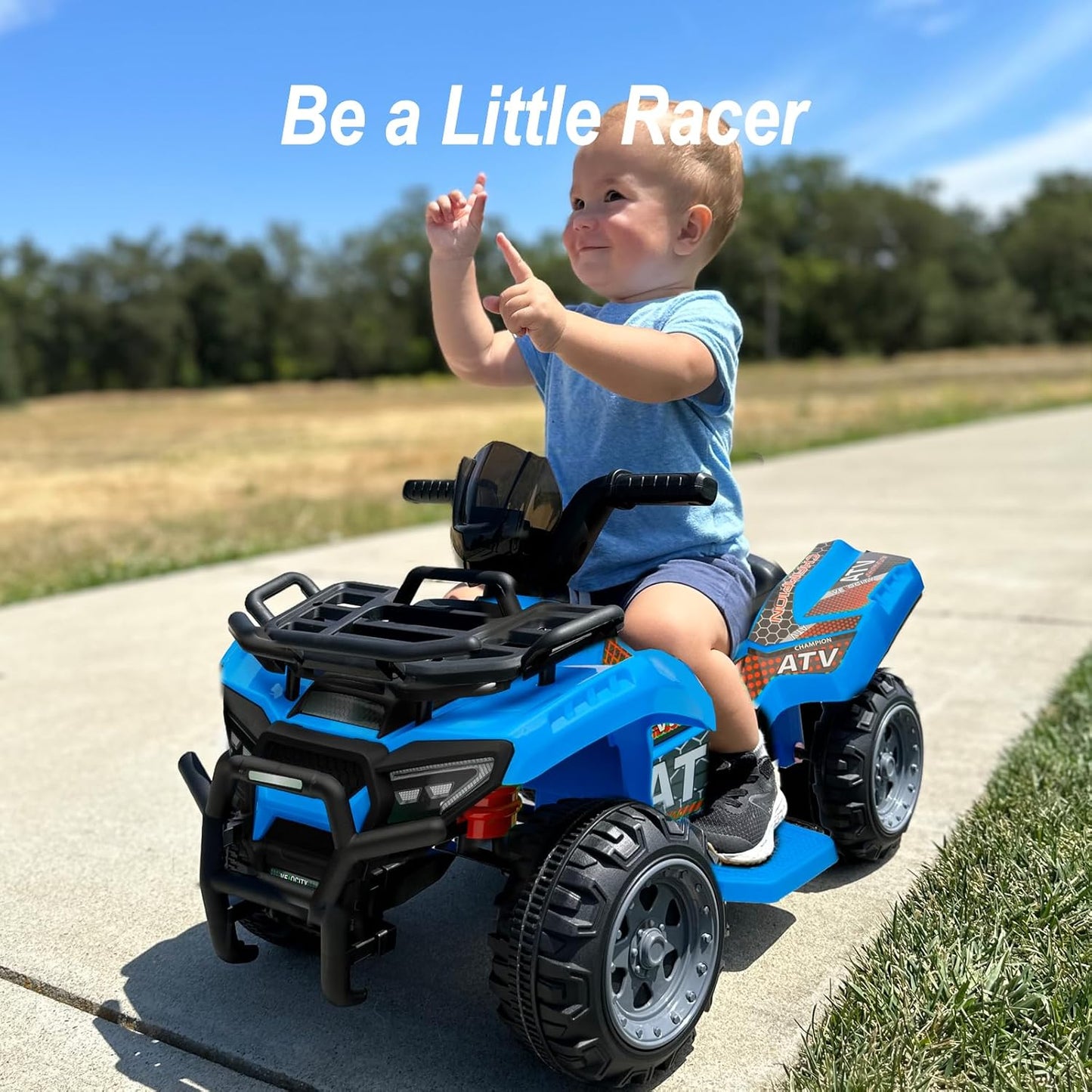 Kids ATV 4 Wheeler, 6V Ride-On Toy for Toddlers 1-3 Boys & Girls with Music, Forward & Reverse - Blue