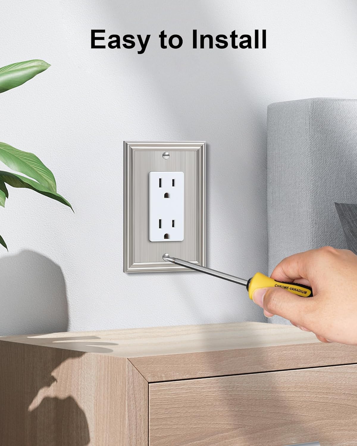 6-Pack Decorator Outlet Cover Plate, Brushed Nickel Decorative Switch Plates and Outlet Covers, Durable Zinc Alloy Wall Plates for Electrical Outlets, Receptacle, GFCI Outlet, Dimmer Switch