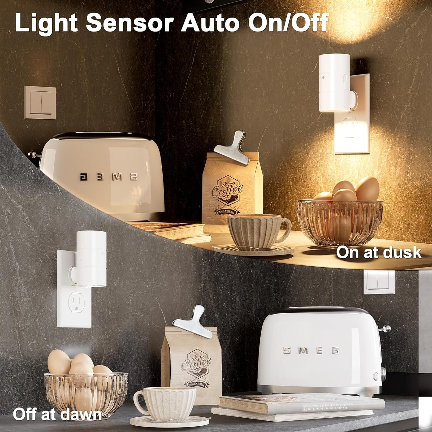 NIORSUN Night Lights Plug Into Wall,Plug in Night Light with 3 Light Modes,Ultra-Slim Design,Dusk to Dawn Sensor,0-100LM Dimmable Night Light for Hallway Bathroom Stairway Bedroom,White,4 Pack