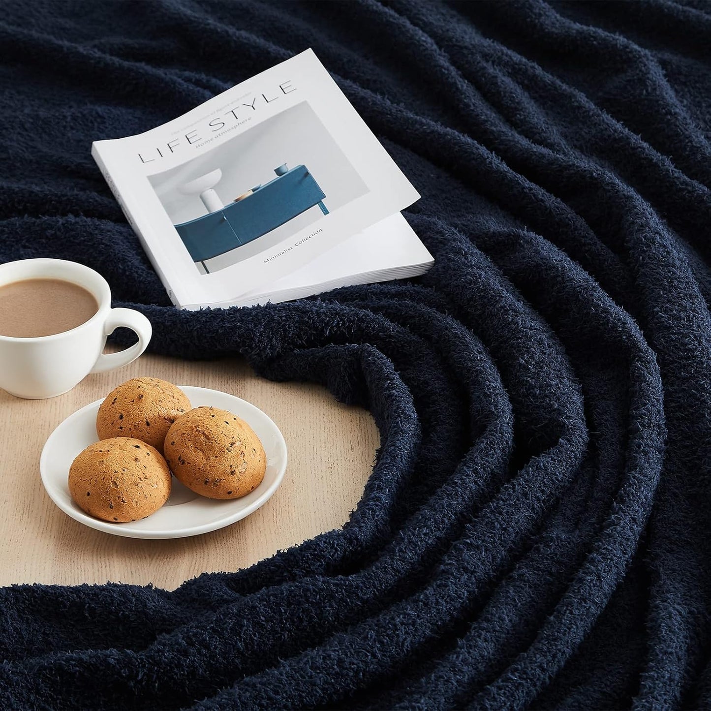 CYMULA Knit Throw Blanket for Couch Navy Blue-Super Soft Lightweight Plush Fuzzy Fluffy Cozy Blankets and Throws for Sofa Bed, 50x60 inches