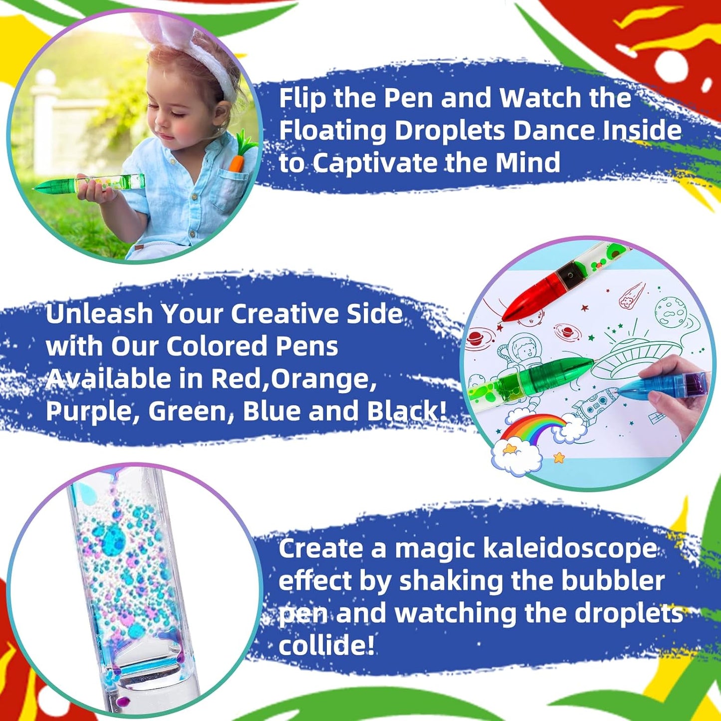 YUE MOTION Liquid Motion Bubbler Pens - Colorful Liquid Ballpoint Pen for Back to School Gift，Stocking Stuffers, Easter Basket Stuffers -Fidget Toy Pen for Stress Relief and Anxiety(6 Pack)