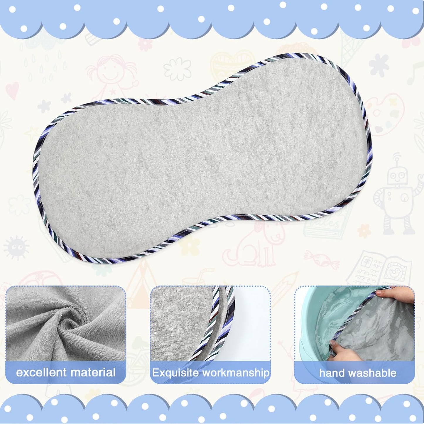 Timgle 6 Pcs 13 x 29 Inch Peanut Shape Changing Pad Liner Peanut Changing Pad Liner Portable Soft Washable Reusable Waterproof Diaper Mats Easy to Clean(Gray)