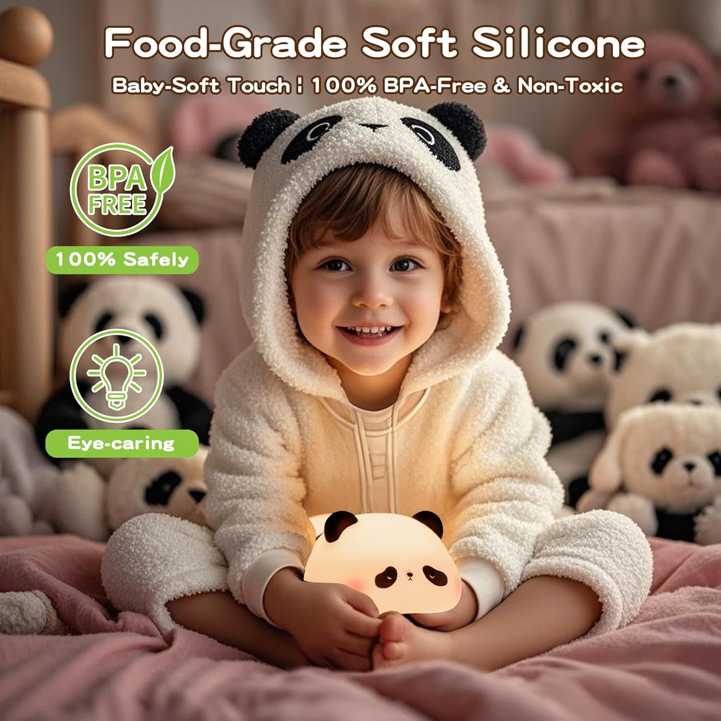 Cute Panda Night Light for Kids, LED Panda Lamp, Food Grade Silicone Novelty Animal Night Lamp,Dimmable Nursery Squishy Nightlight, Cool Gifts for Kids, Office Desk/Baby Boys/Girls Room Decor