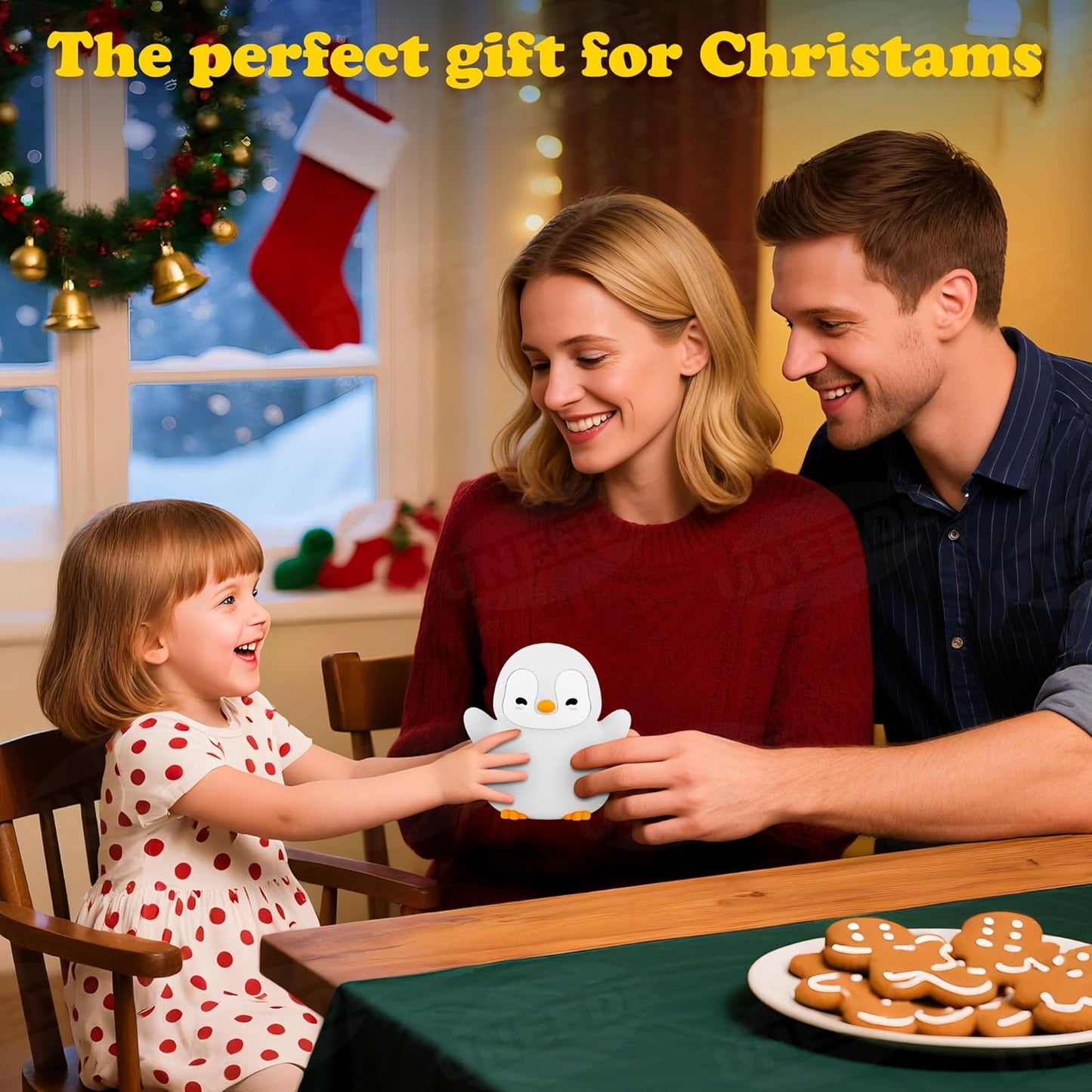 UNEEDE Standing Penguin Night Light with Detachable Bunny Hat - Rechargeable Silicone Touch Lamp, 2-Level Dimmable, 20-Min Timer, Nursery Decor for Kids & Holiday Gifts