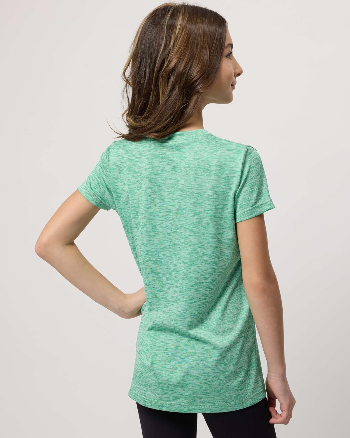 Real Essentials 5 Pack: Girls Short Sleeve Dry-Fit Crew Neck Active Athletic Performance T-Shirt