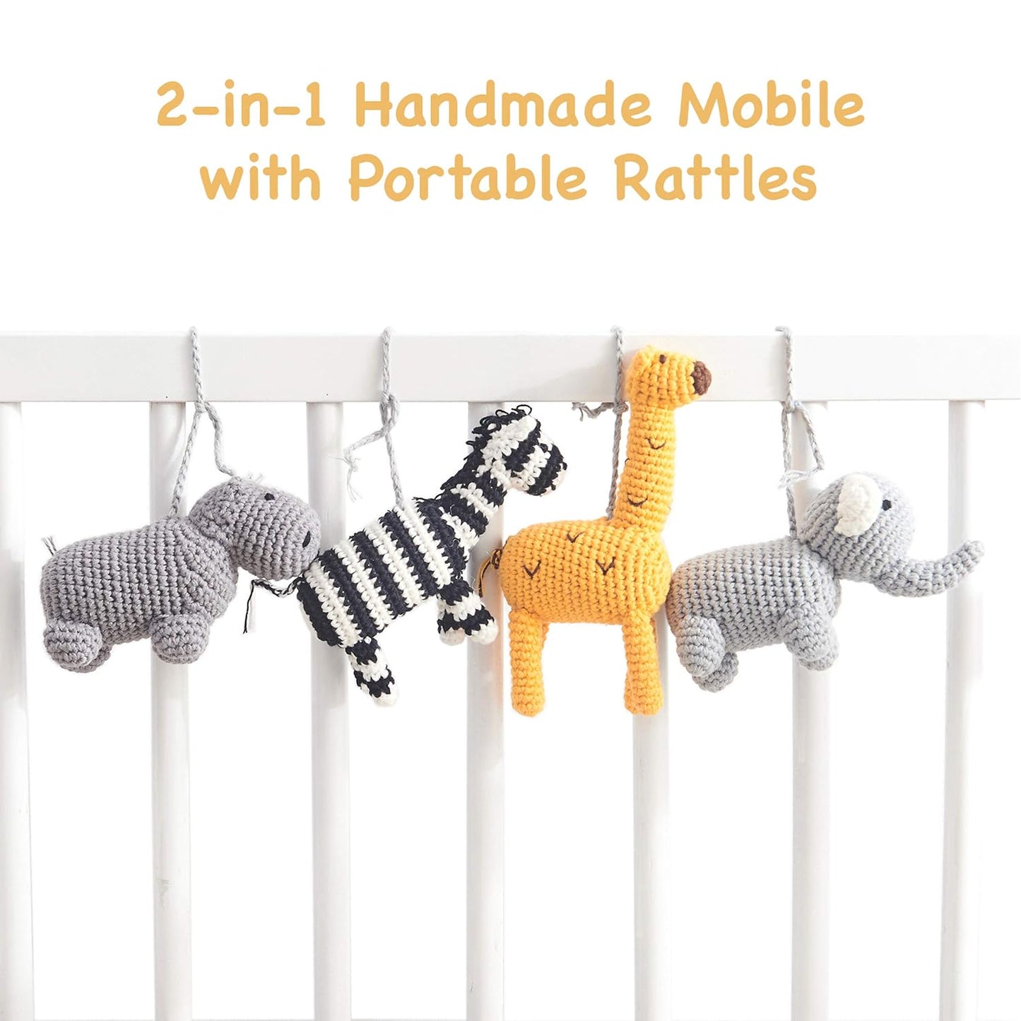 Joliecraft Woodland Safari Musical Baby Crib Mobile, Handmade Nursery Mobile Decor in White and Gray