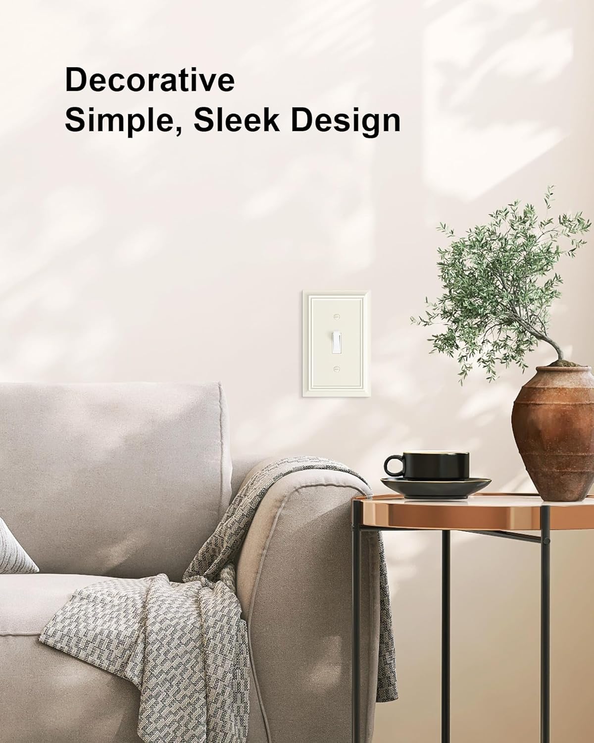 4-Pack Single Toggle Light Switch Cover Plate, Durable Natural Bamboo Fiber Decorative Switch Plate Covers, Light Almond 1 Gang Wall Plate, Corrosion Resistant