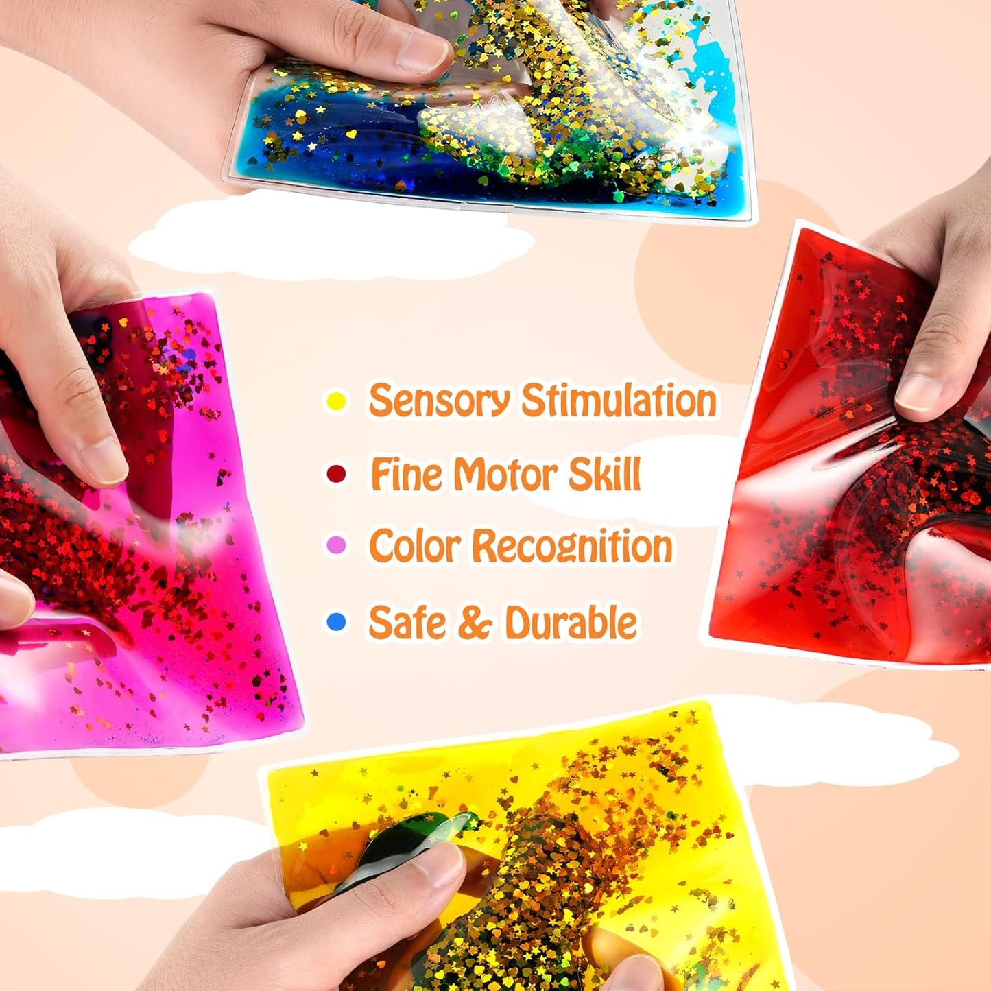Sensory Soft Gel Liquid Toys: Water Sensory Fidget Toys Square Sensory Toys for Autistic Children 6-Pack