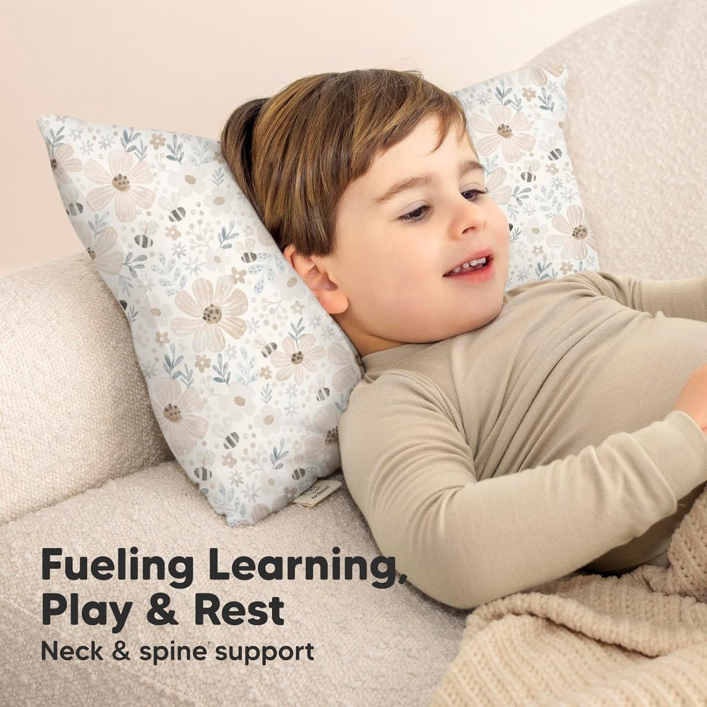 Toddler Pillow with Pillowcase - 13x18 My Little Cuddly Pillow, Viscose Derived From Bamboo Nursery Toddler Pillows for Sleeping,Kids Pillow,Small Travel Pillows,Mini Toddler Bed Pillow (Flora Vale)