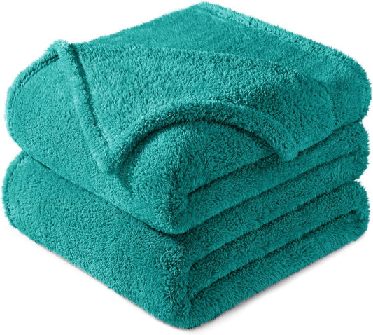 Exclusivo Mezcla Queen Size Flannel Fleece Blanket, Super Soft Velvet Plush Bed Blanket, Fuzzy Cozy and Warm for All Seasons, 90x90 Inches, Teal