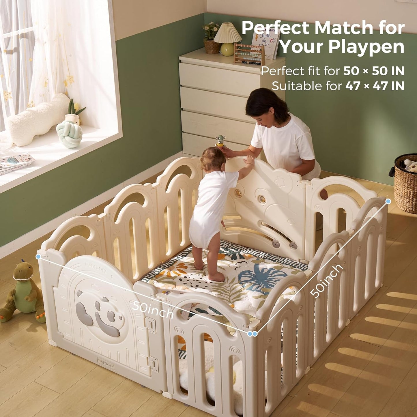 Momcozy Baby Play Mat for Floor, 50x50 Thickened Playpen Mat, Playmate for Baby Tummy Time, Waterproof & Non-Slip, Foldable Outdoor Mat with Carrying Handle, Forest World