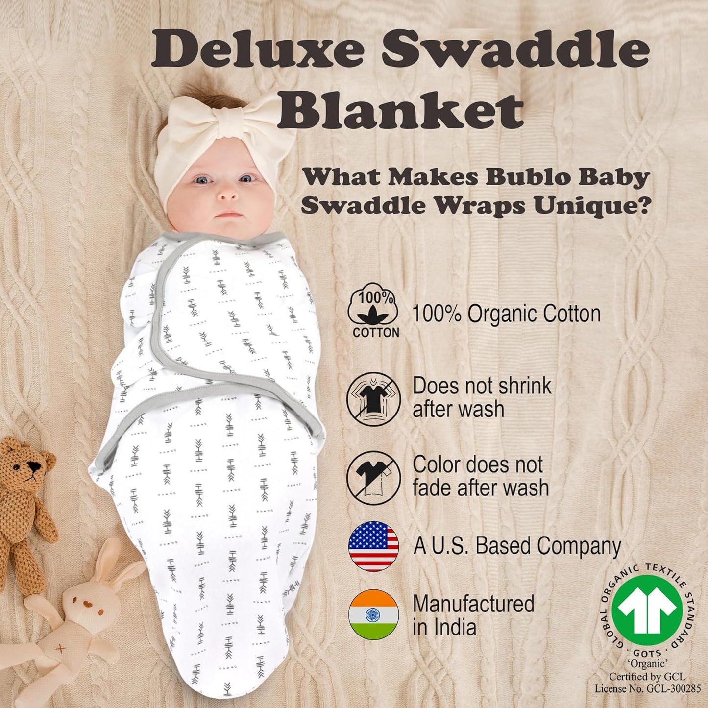 Baby Swaddle Blanket 3-Pack – Organic Cotton Adjustable Swaddle Wrap for Newborns 0-3 Months – Infant Sleep Sack for Baby Girl or Boy – Soft Breathable Swaddling Blankets, Grey