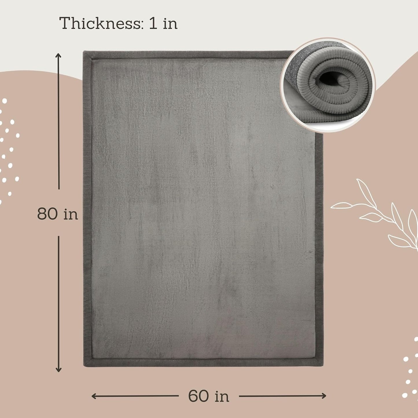 Premium Baby Playmat for Floor 60" x 80" Dark Gray – Cloudsoft Coral Velvet Memory Foam Rug for Crawling – Non-Slip, Water-Resistant, Non-Toxic, Easy-Care Muscle Mat – Thick Play Mat for Baby