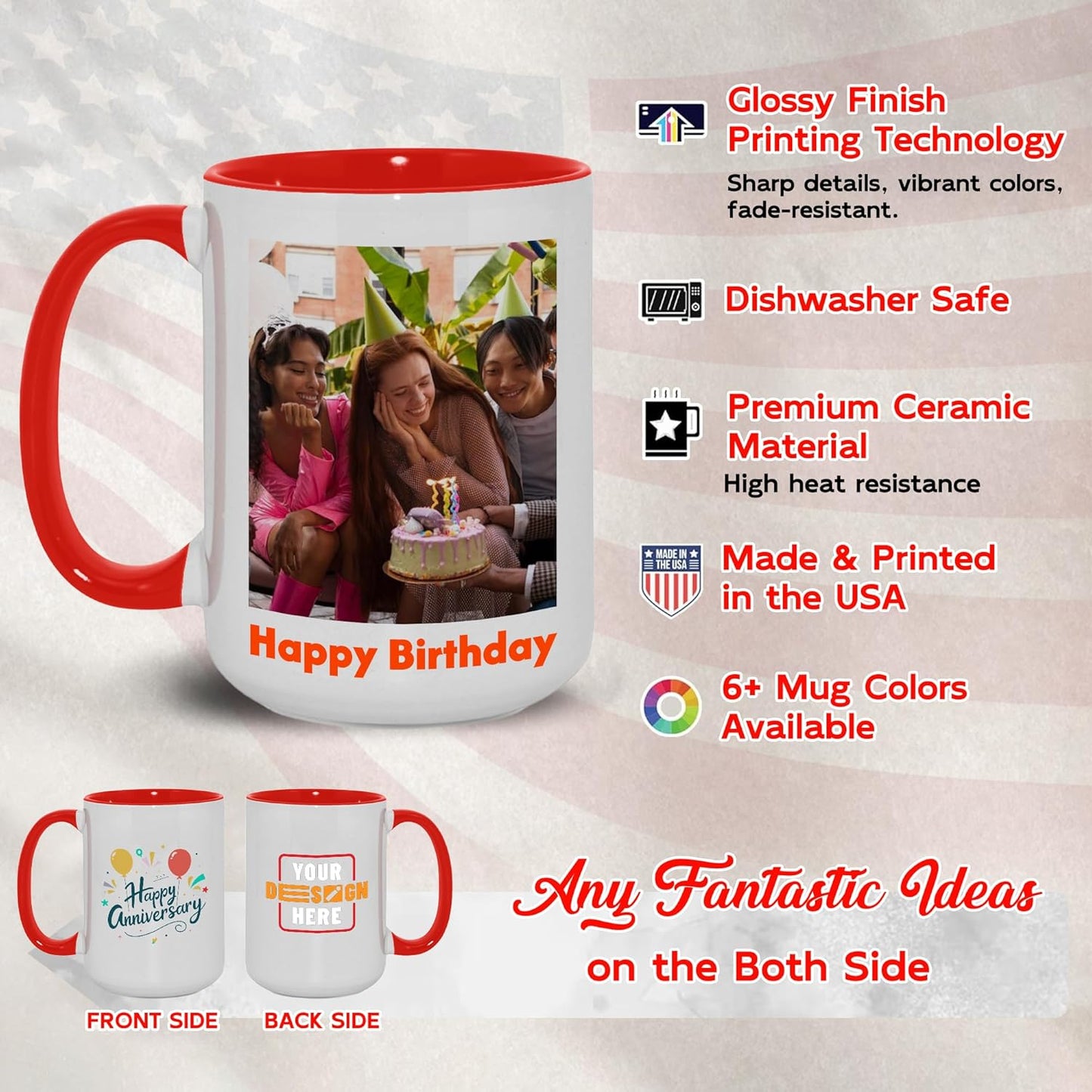 Custom Mug Upload Your Picture Personalized Coffee Mug with Photo Text Name Customized Cup Unique Ideas Gifts for Men Women Mom Dad Girlfriend Boyfriend Friend Family (Red, 11oz)