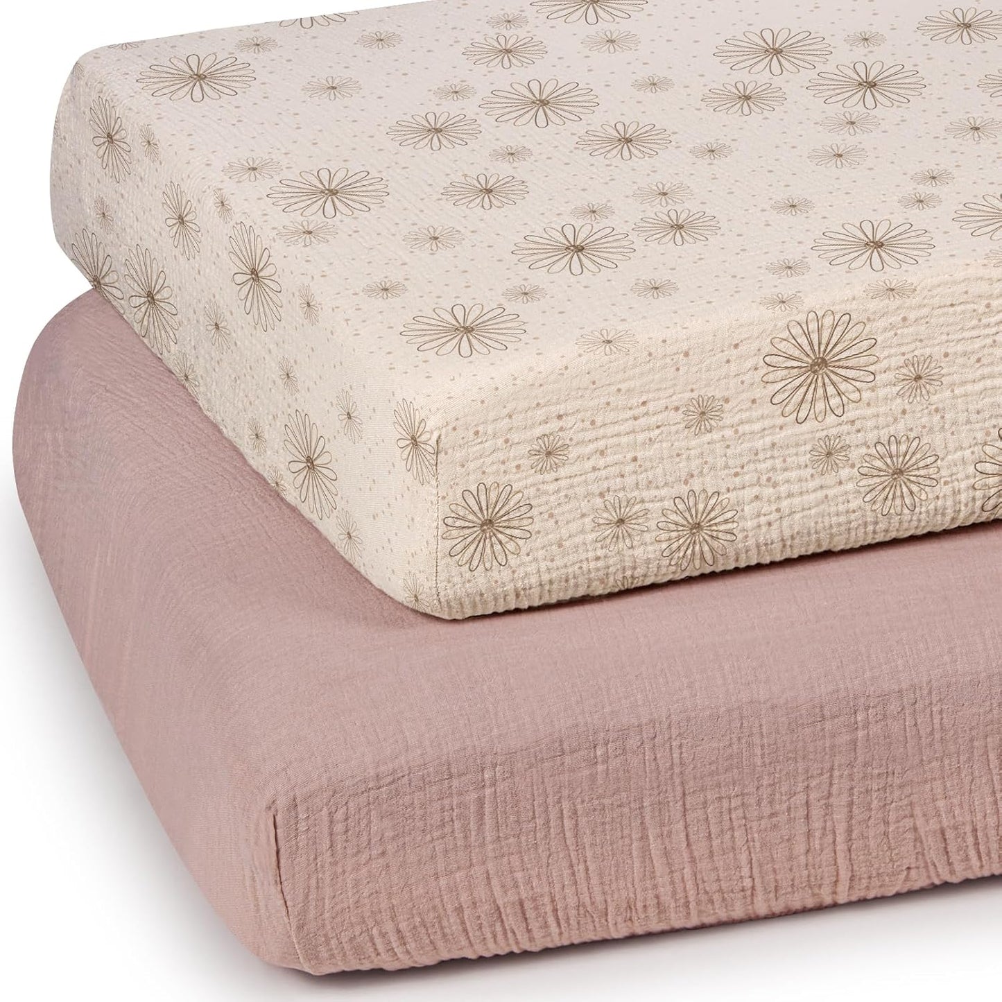 lulumoon Mini Crib Sheets Muslin: Soft Cotton Fitted Mini Crib Mattress Sheets for Boys and Girls 2Pack