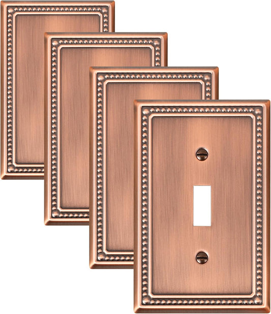 4-Pack Single Toggle Light Switch Cover Plate, Pearls Decorative Switch Plate Covers, Antique Copper 1 Gang Metal Wall Plate, Corrosion Resistant