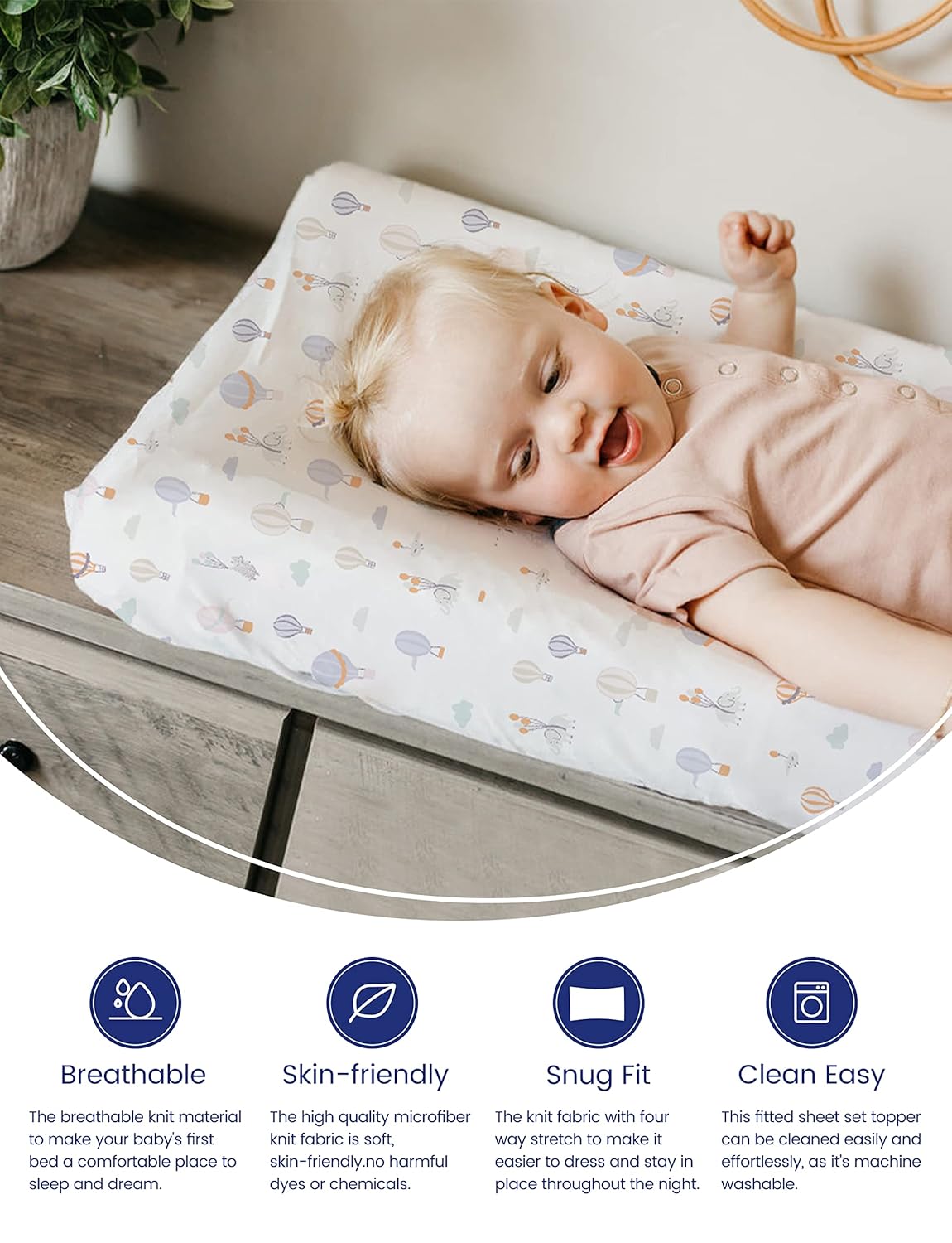 TotAha Premium Stretchy Changing Pad Covers (2-Pack)-Hypoallergenic, Silky Comfort, Buttery Soft, Calming Effect, All-Season Jersey-Knit 32 X 16 X 5'' Deep Pocket (Air Balloon & Sailboat)