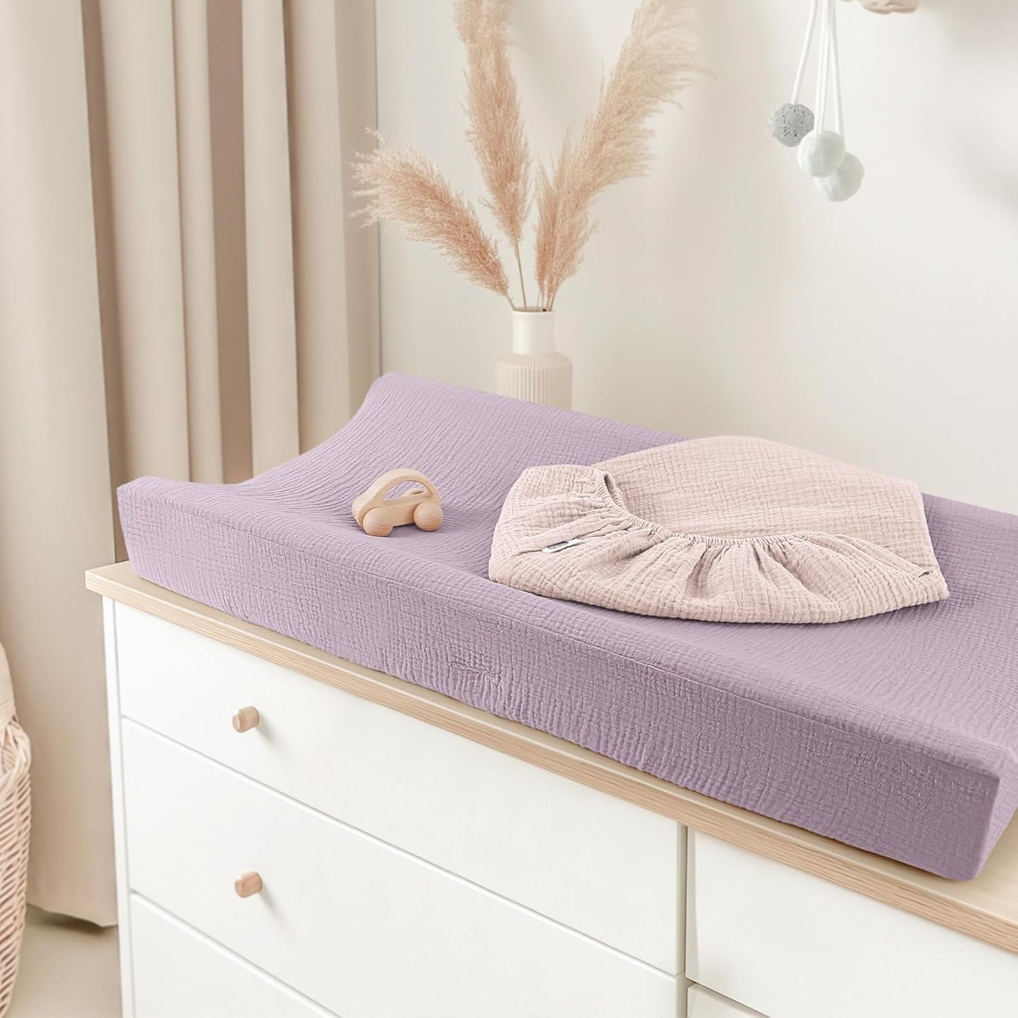 Bearmoss Changing Pad Cover, 2 Pack Muslin [100% Cotton] Diaper Changing Table Covers, 32'' x 16'' Soft Breathable Changing Pad Sheets for Unisex Baby Girls and Boys with Strap Holes (Candy Floss)