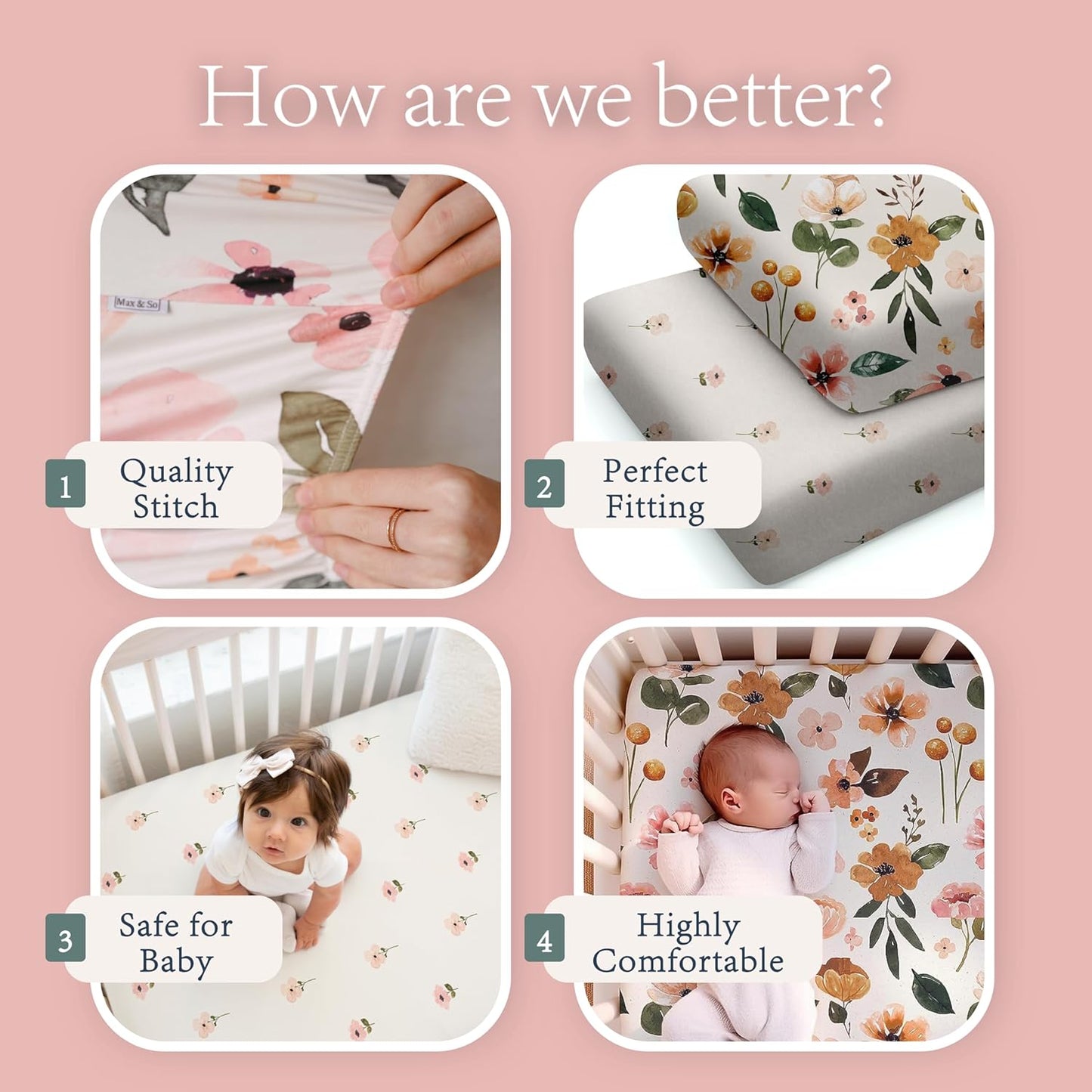 Crib Sheets Set - Premium and Ultra Soft Cotton Blend Fitted Baby Crib Sheet- 2 Pack- Crib Bed Mattress & Toddler Bed Sheet by Max&So