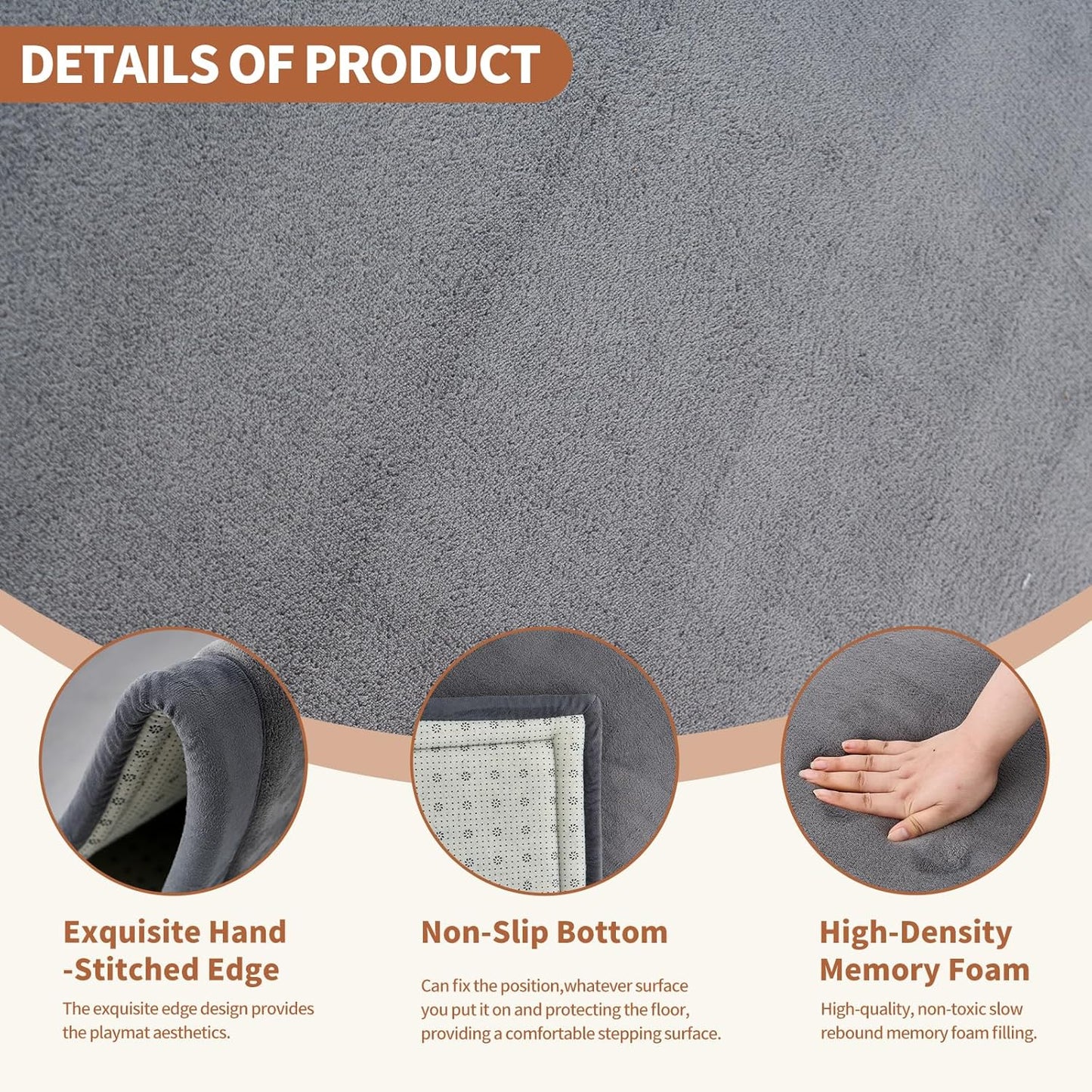 Baby Play Mat for Floor - 1.4" Thick Memory Foam Rug, 60"x60" Playpen Tummy Time Mat, Soft Velvet Nursery Rug, Large Padded Crawling Mat, Cushioned Pads for Playroom Toddlers, Infants, Yoga, Tatami