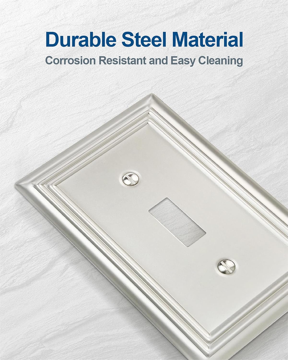 4-Pack Single Toggle Wall Plate, Metal Switch Plate Cover, Satin Nickel Light Switch Cover, Midsize, A031 Series