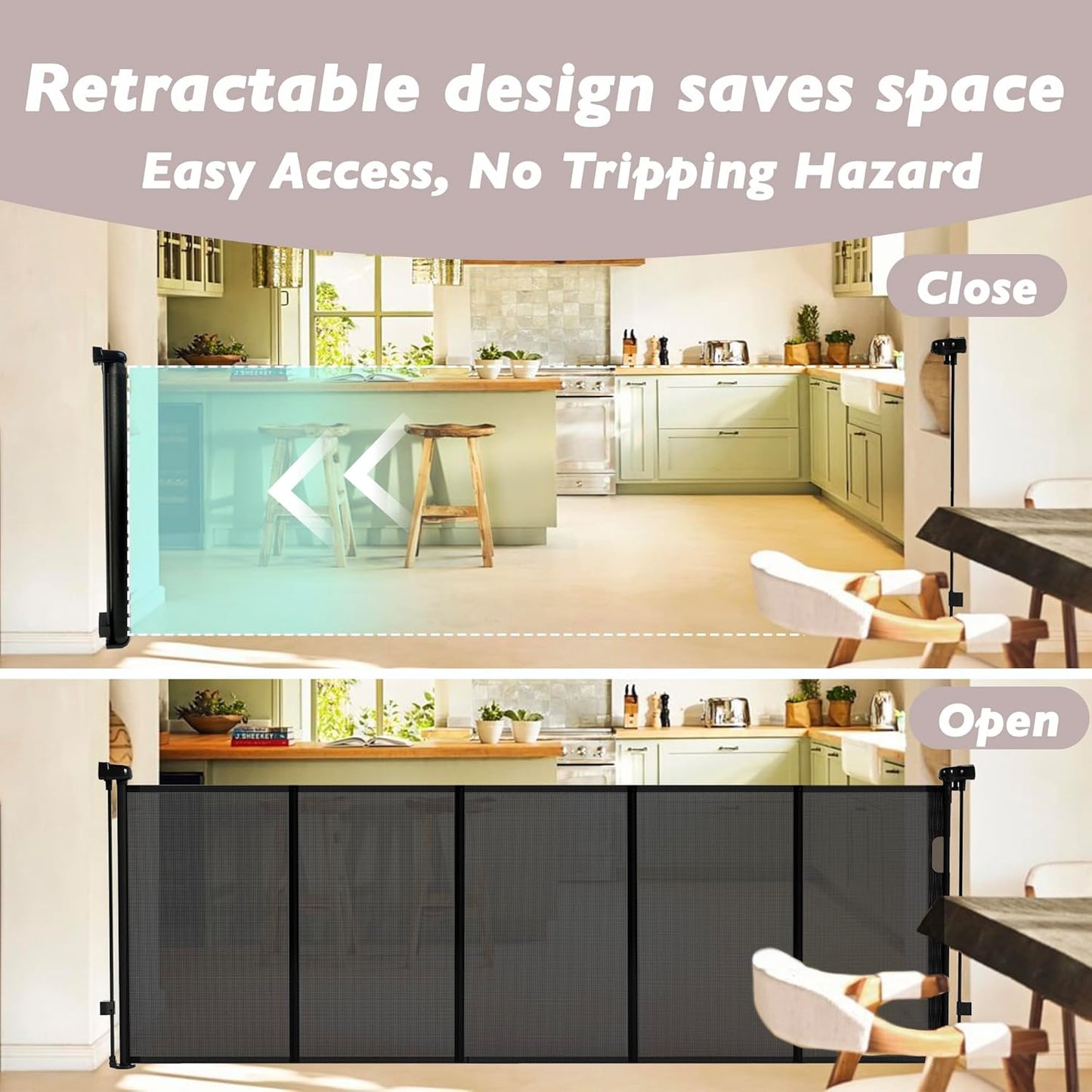 Retractable Baby Gates Dog Gate for Stairs, 100" Wide Retractable Gate Mesh Pet Gate, 41" Extra Tall Child Safety Gate with Fiberglass Rods for Stairways, Doorways, Hallways, Indoor/Outdoor