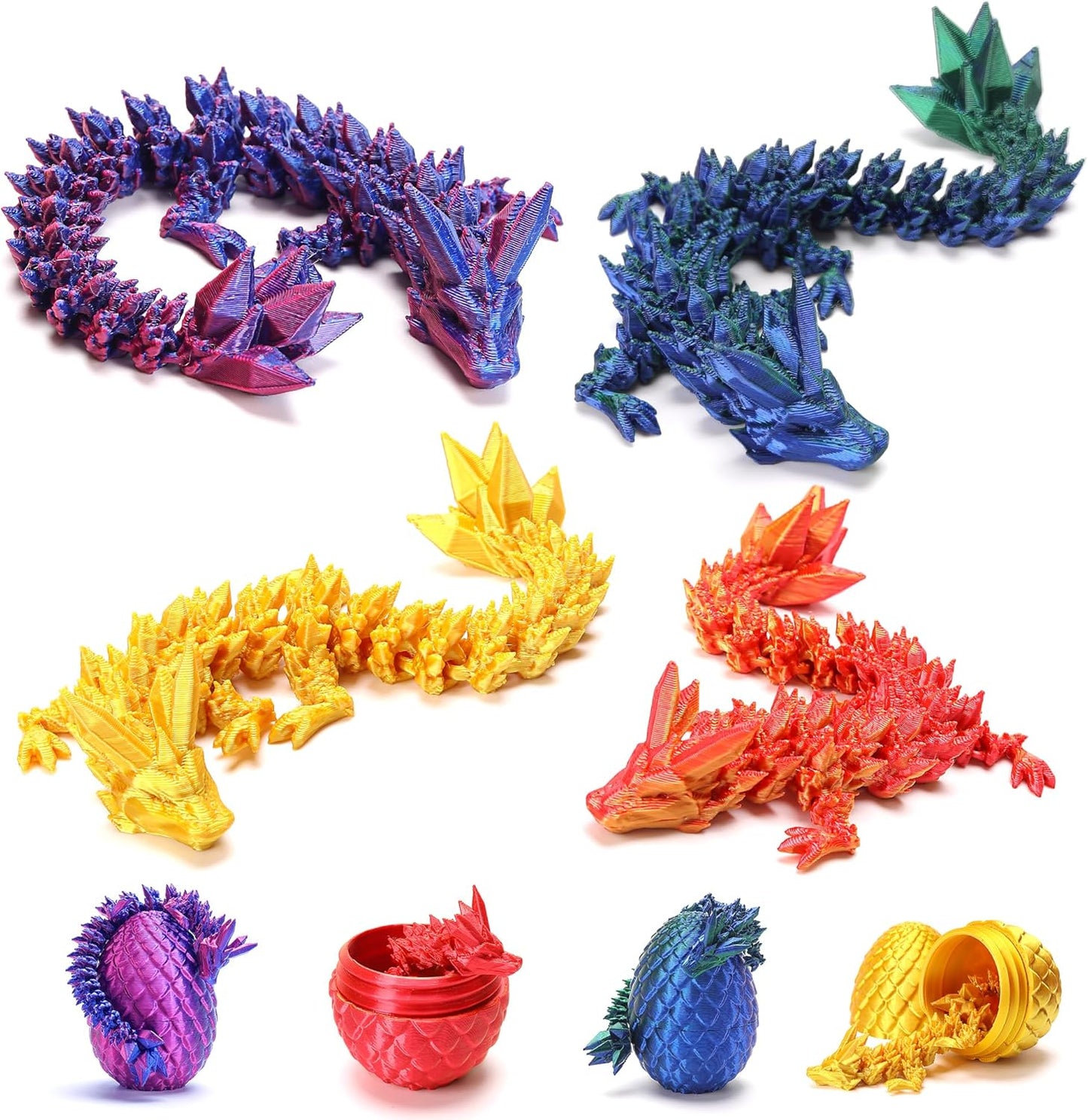 4 Pcs Mini 3D Printed Dragon Eggs, 3D Printed Dragon Eggs with Dragon Inside, Articulated Crystal Dragon in Egg Fidget Desk Toys for Gifts