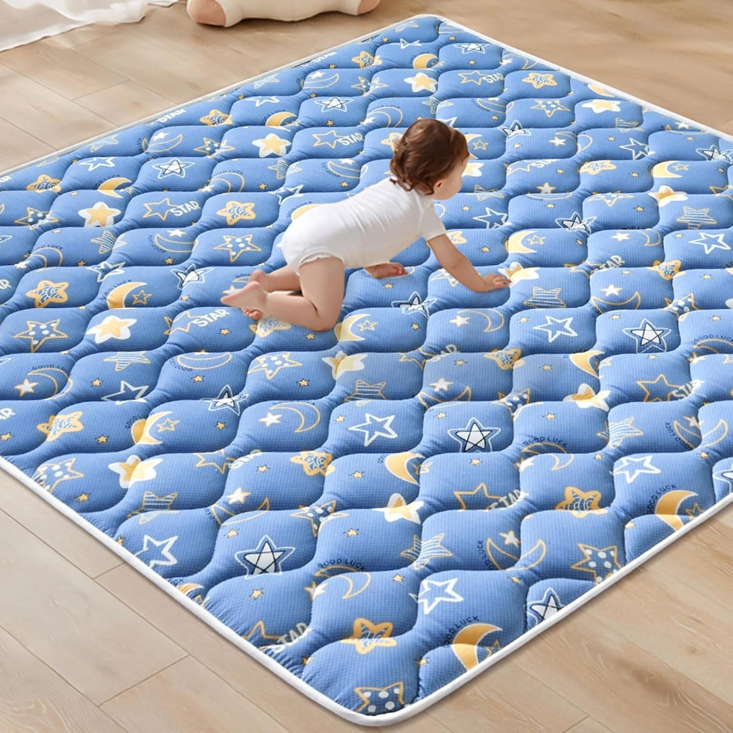 Odorless Premium Foam Baby Play Mat 59" x 59", Soft Microfiber Fabric Crawling Mat for Floor- Comfortable and Hypoallergenic, Non-Slip Cushioned Floor Playpen mat for Infants,Babies,Toddlers