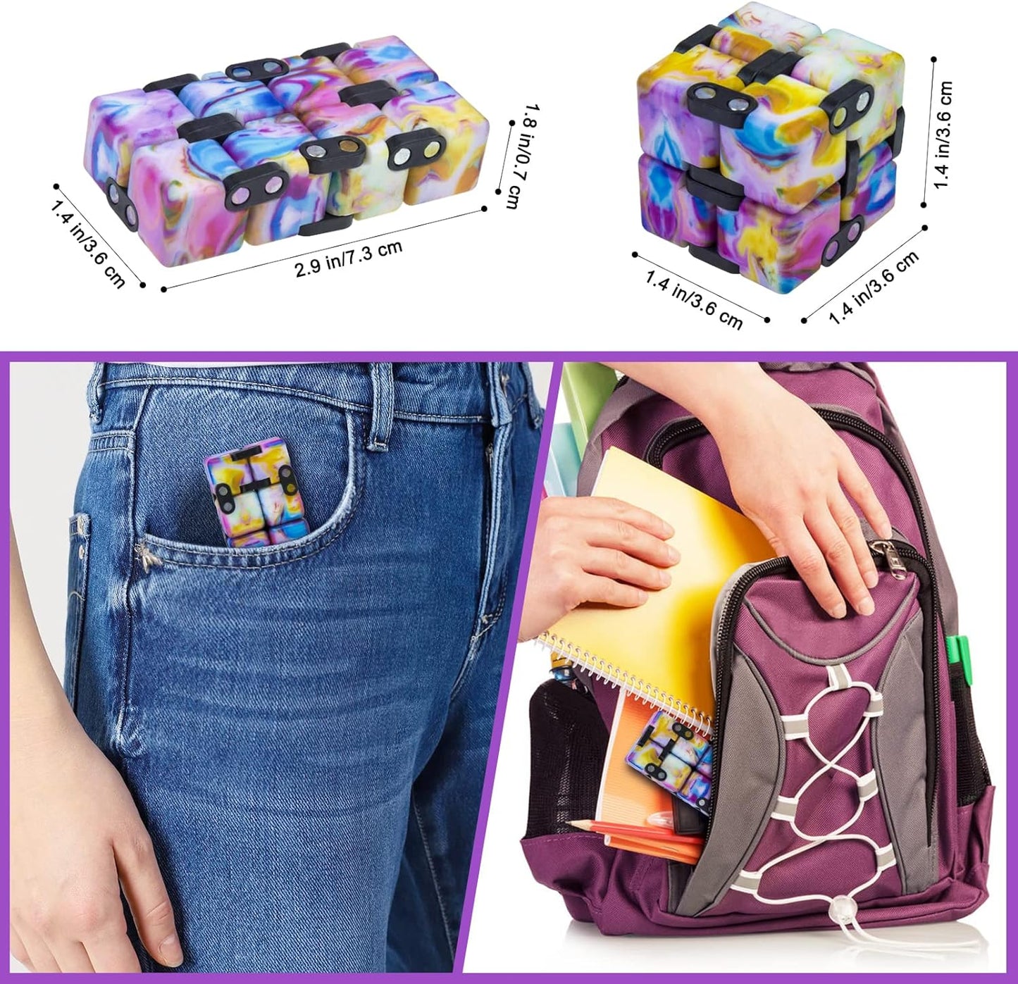 Infinitycube Fidget Toy Stress Relieving Fidgeting Game for Kids and Adults,Cute Pocket-sized Unique Gadget for Anxiety Relief and Kill Time (4, Colorful)