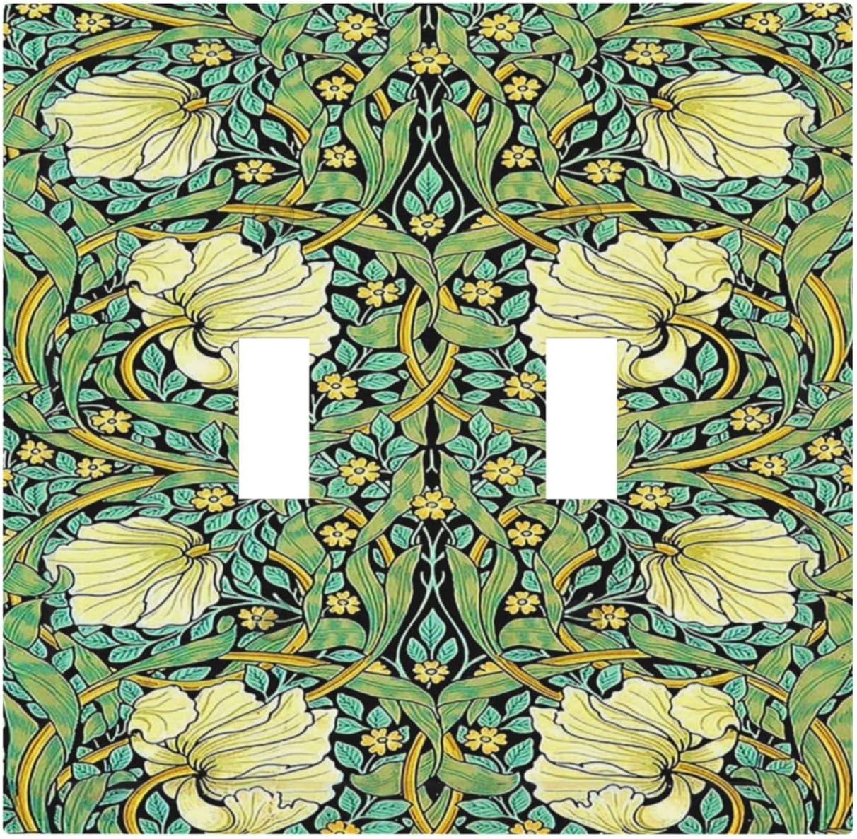 Decorative Switch Plates William Morris Vintage Floral Yellow Flowers Green Leaf 2 Gang Double Toggle Outlet Light Switch Cover Wall Plate Electrical Faceplate for Bedroom living Room Decor
