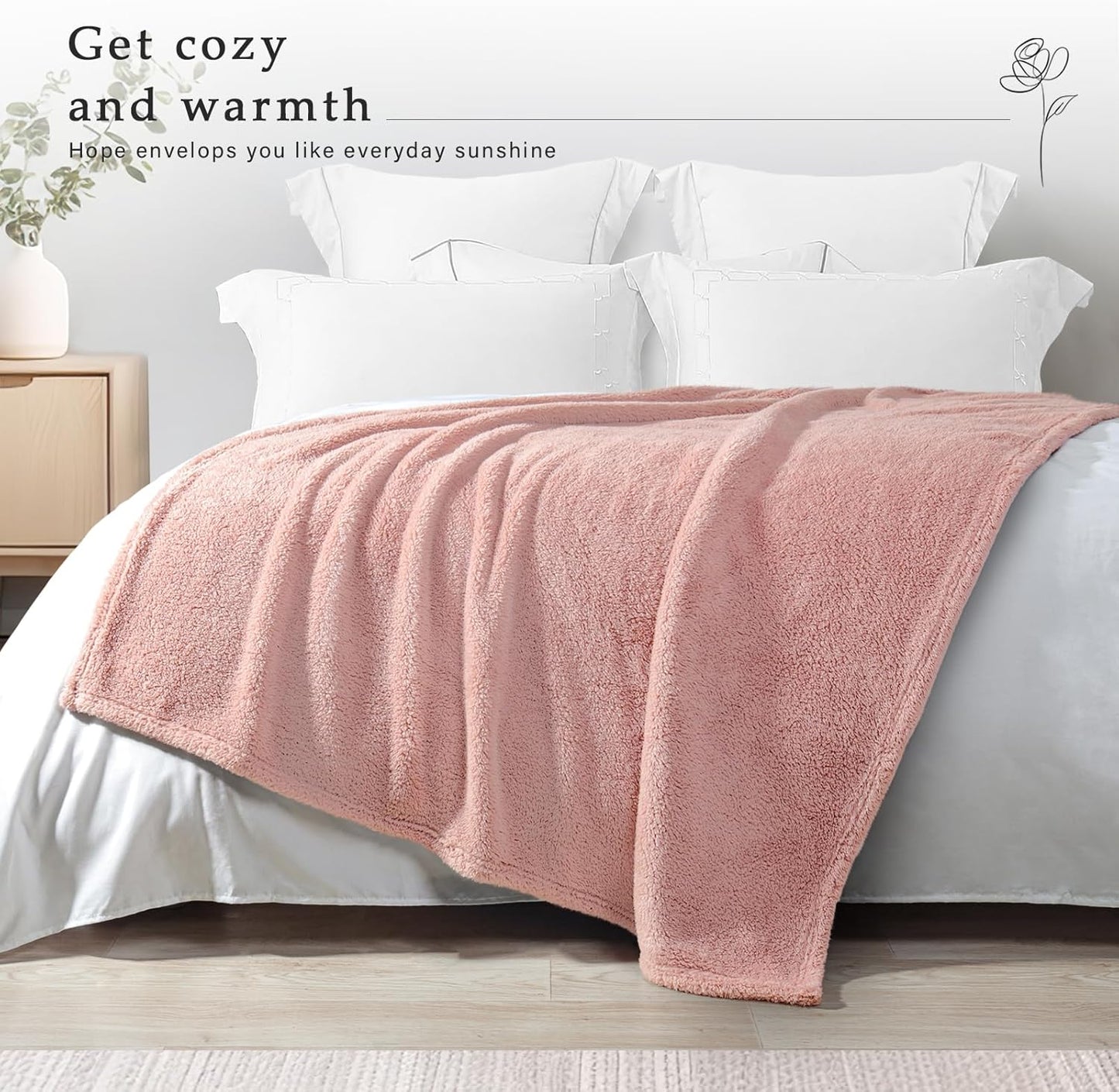 Exclusivo Mezcla Soft Fleece Throw Blanket for Couch, Super Soft Velvet Plush Bed Blanket, Fuzzy Cozy and Warm for All Seasons, 50x60 Inches, Pink