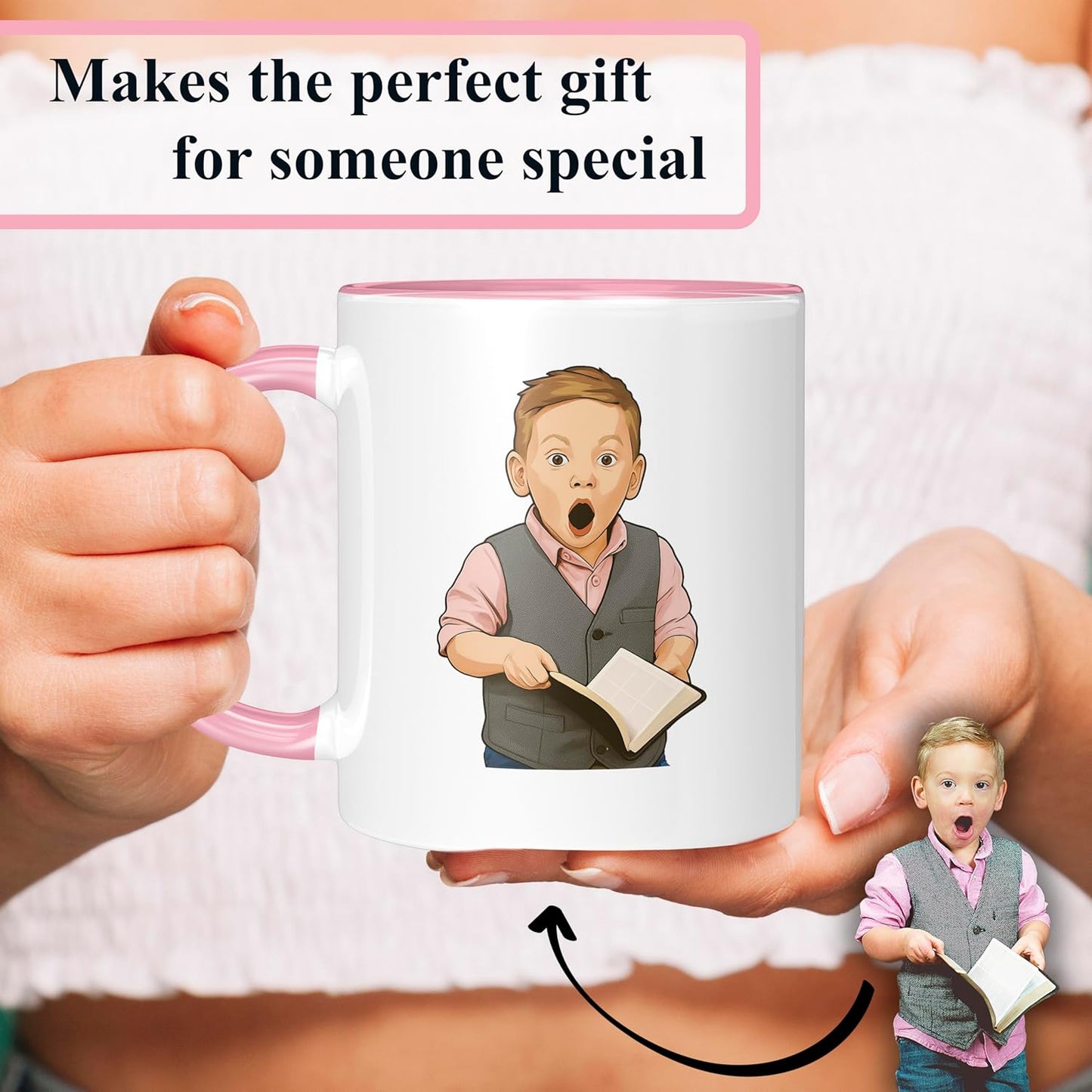 Personalized Coffee Mug, Custom Drawing Portrait Gift, Funny Customized Coffee Gift for Men & Women, Custom Mugs with Pictures, Pink 11oz Customized Ceramic Tea Cup