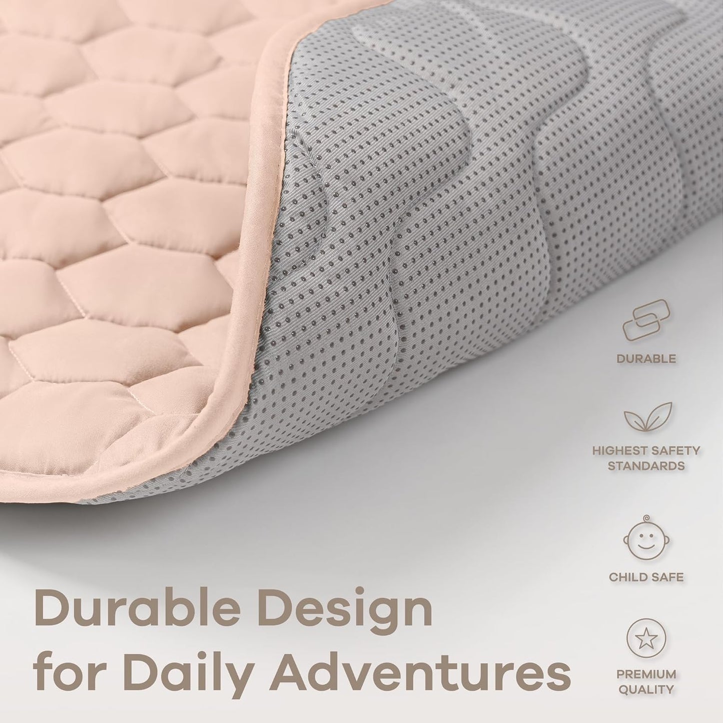 Comfy Cubs Rectangle Kids Play Mat - Small 36 x 60 inches Soft Quilted Baby Floor Mat with Non-Slip Bottom - Plush Design for Toddlers' Playtime and Relaxation - Comfortable and Durable - Blush