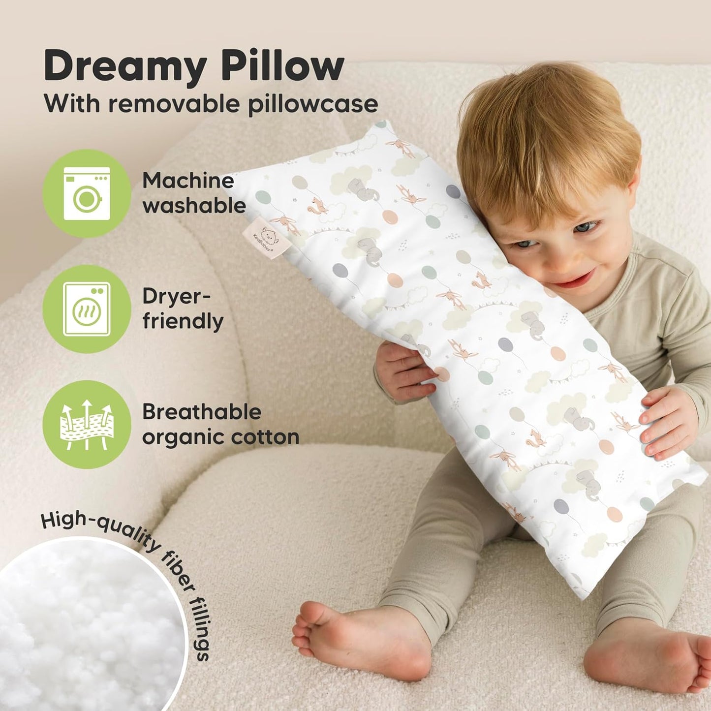 Toddler Pillow with Pillowcase - 10x18 My Little Dreamy Kids Travel Bed Pillows for Sleeping, Organic Cotton Small Pillowcase, Soft & Breathable, Machine Washable, Toddlers 2-5 Years Old (Escapade)