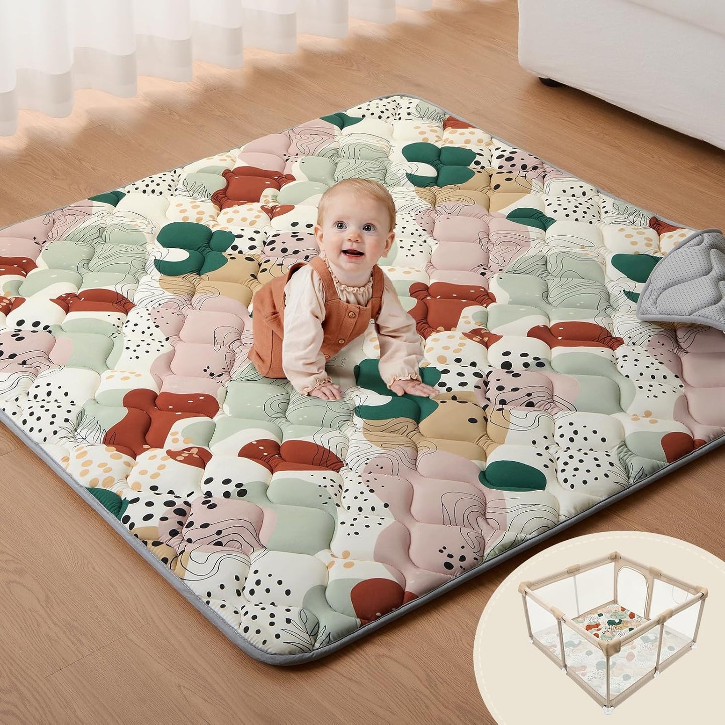 Blissful Diary Baby Play Mats for Floor, 47x47 Inch Playpen Mat, Thicken Padding Foam Playmate for Babies and Toddlers Infants, Modern Abstract