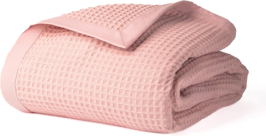 Salt Earth GOTS Certified 100% Organic Cotton Throw Blanket, 90" X 90" Blankets & Throws for Bed, Throw Blanket for Couch,Modern & Cozy Blanket, All Season Waffle Blanket, Soft Blanket (Misty Rose)