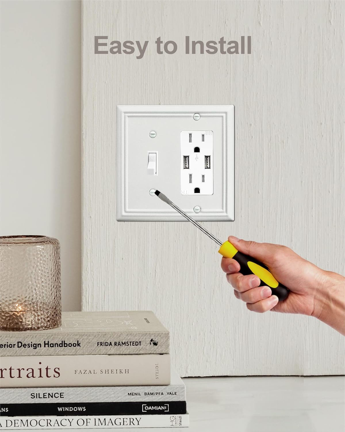 2-Pack Combination Metal Wall Plate, 1 Toggle / 1 Decorator Switch Plates and Outlet Covers, Off White Finish, 4.96''*4.88, Midsize