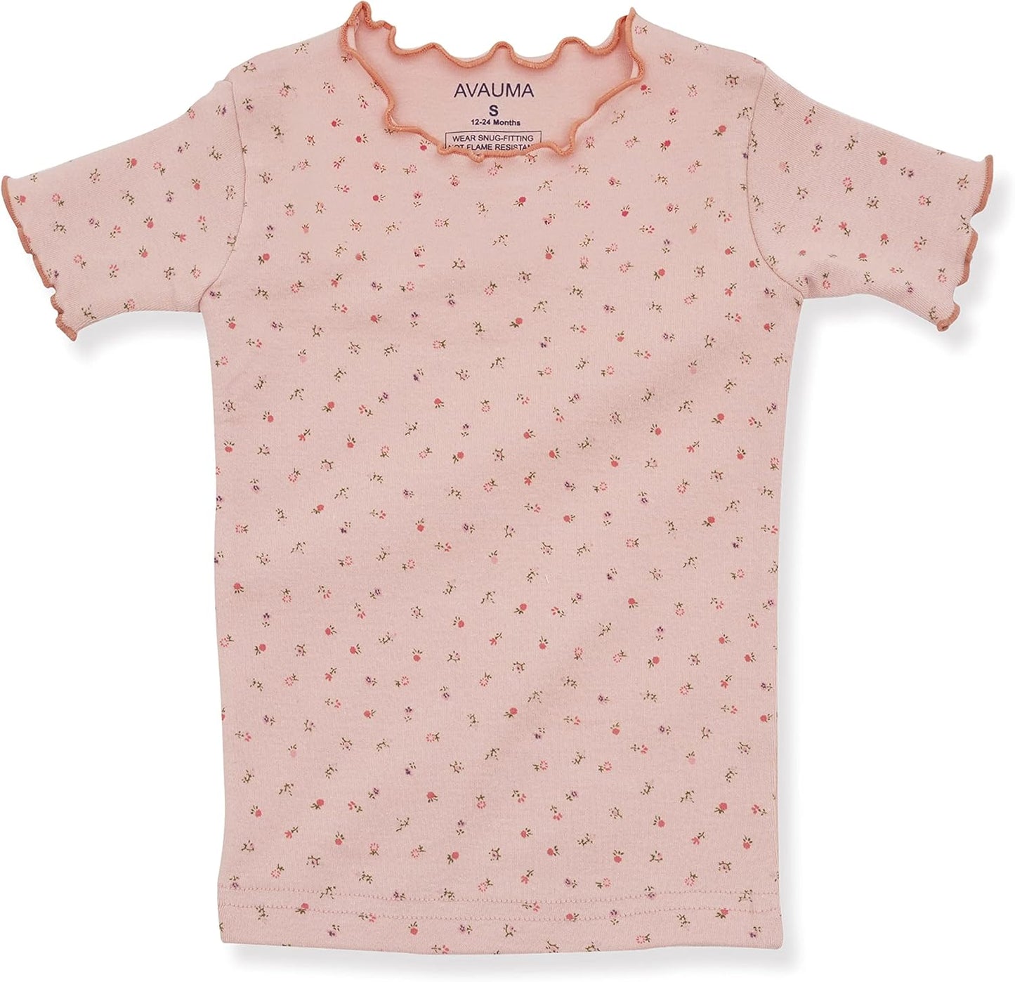 AVAUMA Baby Boy Girl Pajama Set 6M-7T Kids Cute Toddler Snug fit Flower Pattern Design Pjs Cotton Sleepwear Ruffled Shirring