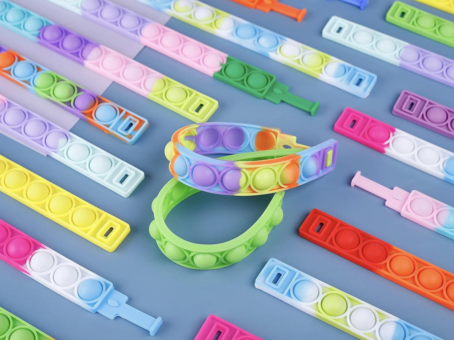 110Pcs Pop Bracelet Fidget Toy Wearable Fidget Bracelets Push Poping Bubble Sensory Toys Stress Relief Finger Press Silicone Wristband for Kids and Adults ADHD ADD Autism Anxiety