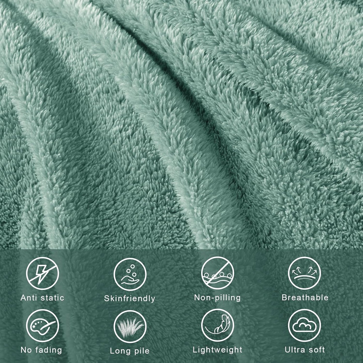 Exclusivo Mezcla Queen Size Flannel Fleece Blanket, Super Soft Velvet Plush Bed Blanket, Fuzzy Cozy and Warm for All Seasons, 90x90 Inches, Celadon