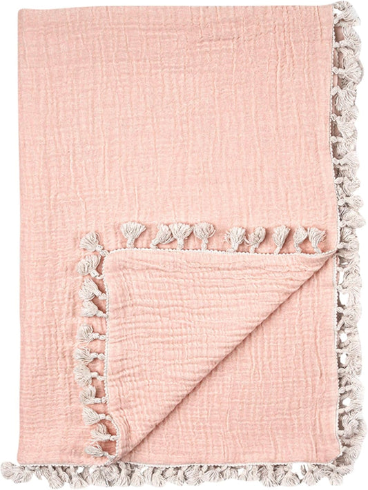 Crane Baby Muslin Swaddle Blanket, Soft Cotton Lightweight Nursery and Stroller Blanket for Baby Boys & Girls, Desert Rose, 30" x 40"