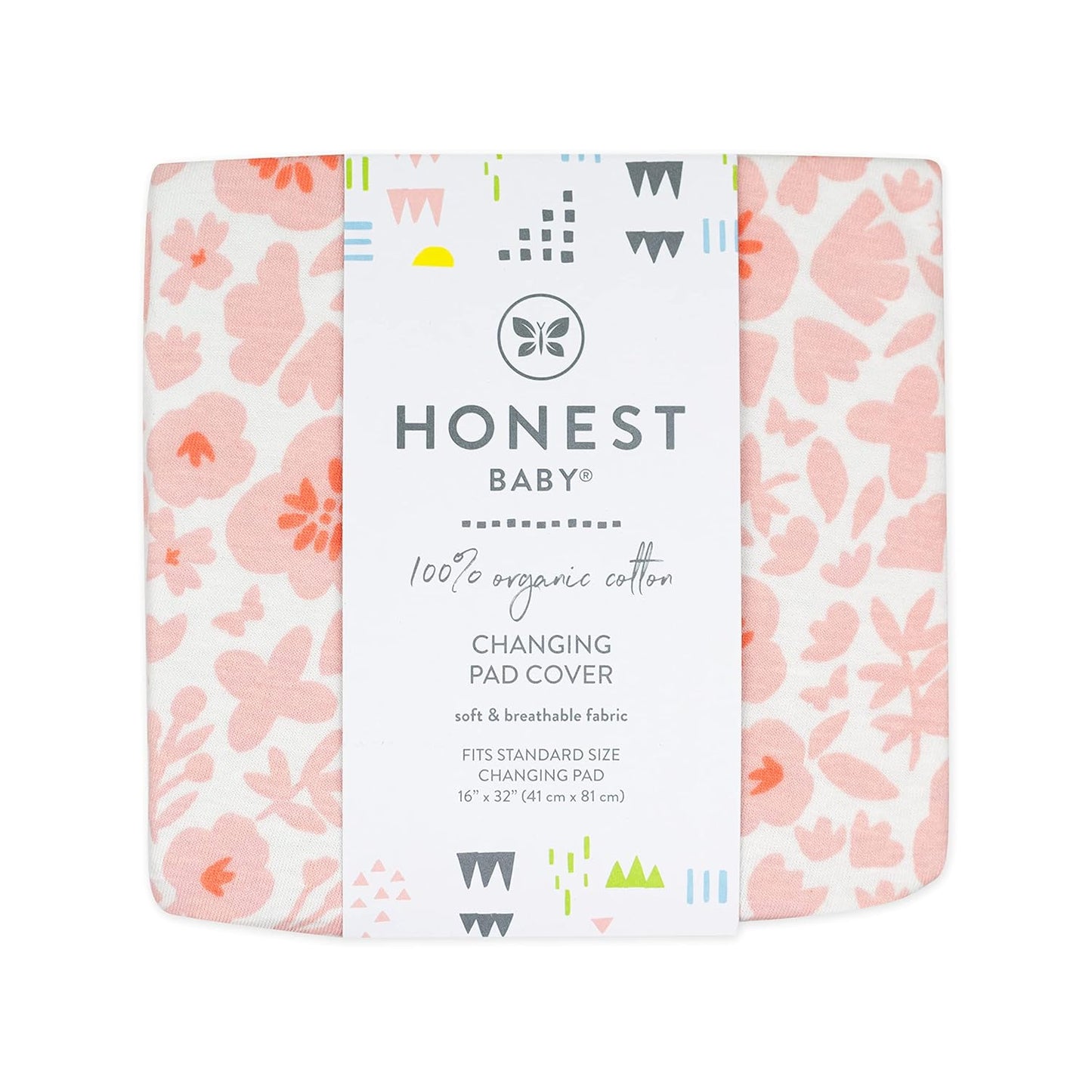 HonestBaby Girls Organic Cotton Changing Pad Cover, Peach Skin Papercut Floral, One Size