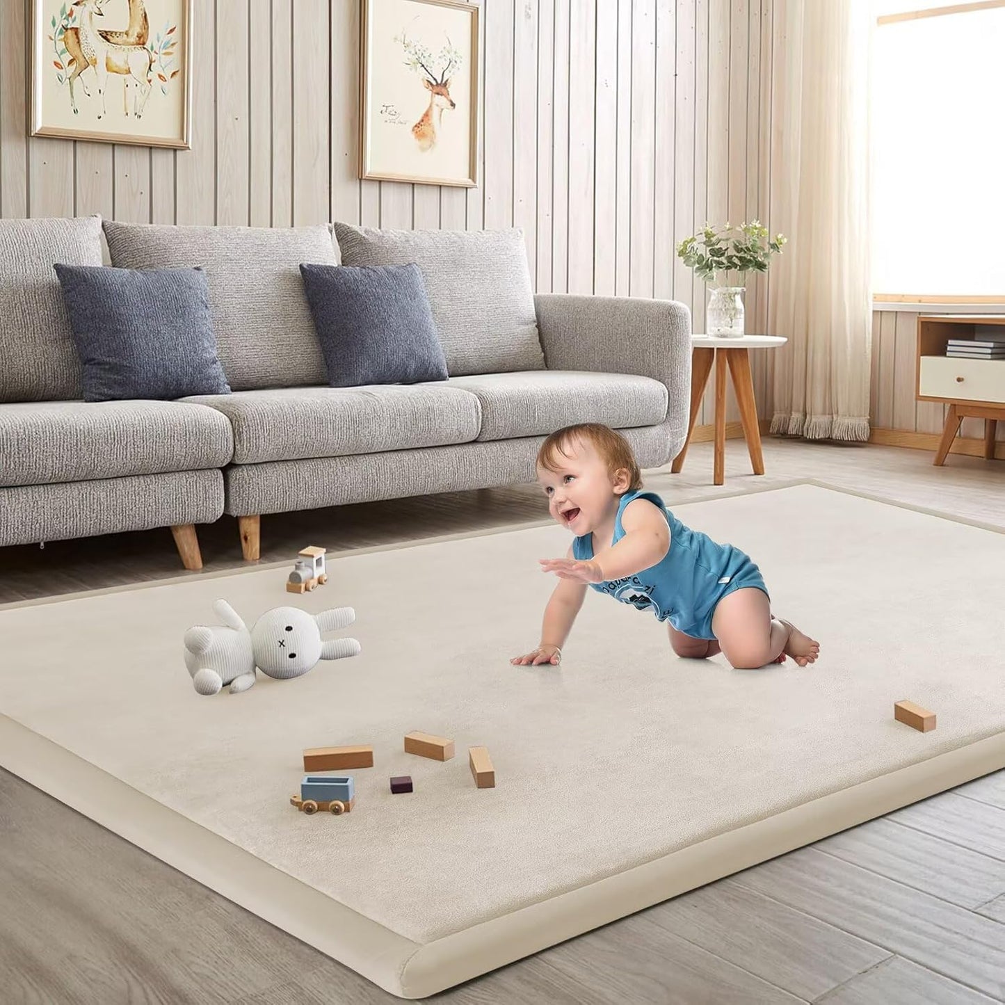 Baby Play Mat for Floor Tummy Time Mat Nursery Rug Muscle Mat Area Rug Playroom Rug Tatami Mat 6'7"x4'11" Memory Foam 1.3" Thick Crawling Mat For Babies,Toddlers, Infants, Kids,Floor Mat(Beige)