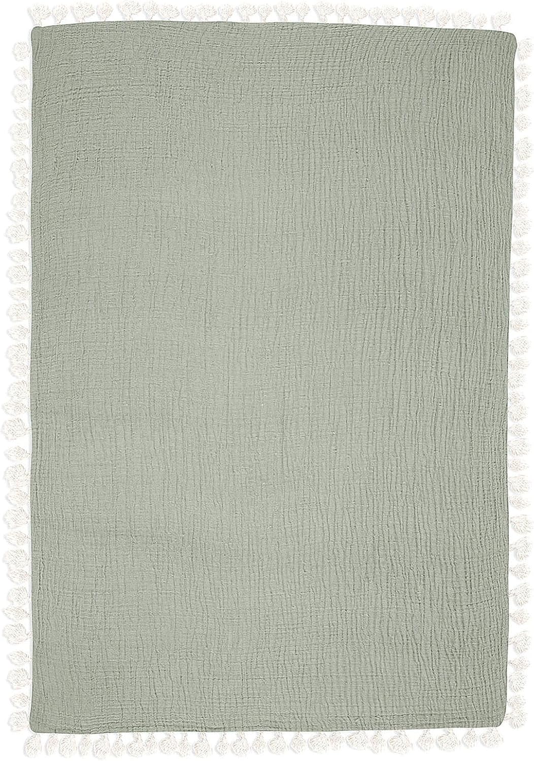 Crane Baby Green Muslin Baby Blanket, 6-Layer Cotton Baby Swaddle, Soft Cotton Lightweight Nursery and Stroller Blanket for Baby Boys & Girls, Fern Green, 30" x 40"