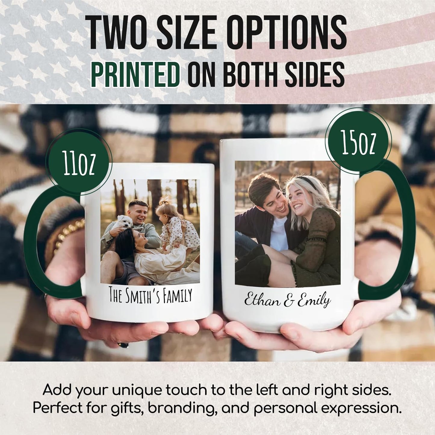 Custom Mug Upload Your Picture Personalized Coffee Mug with Photo Text Name Customized Cup Unique Ideas Gifts for Men Women Mom Dad Girlfriend Boyfriend Friend Family (Dark Green, 11oz)