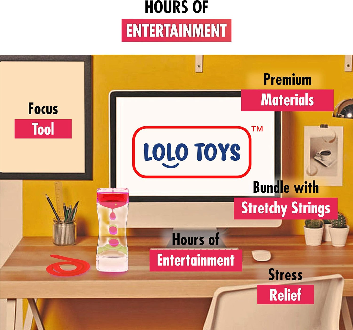 Liquid Motion Bubbler Sensory Toys – 2 Pc Set Bundle Stretchy String Fidget Toys Timer for Stress Relief and Anxiety Relief Great for Toddler, Children, Kids, Adults, Seniors, ADHD Autism ADD Orange