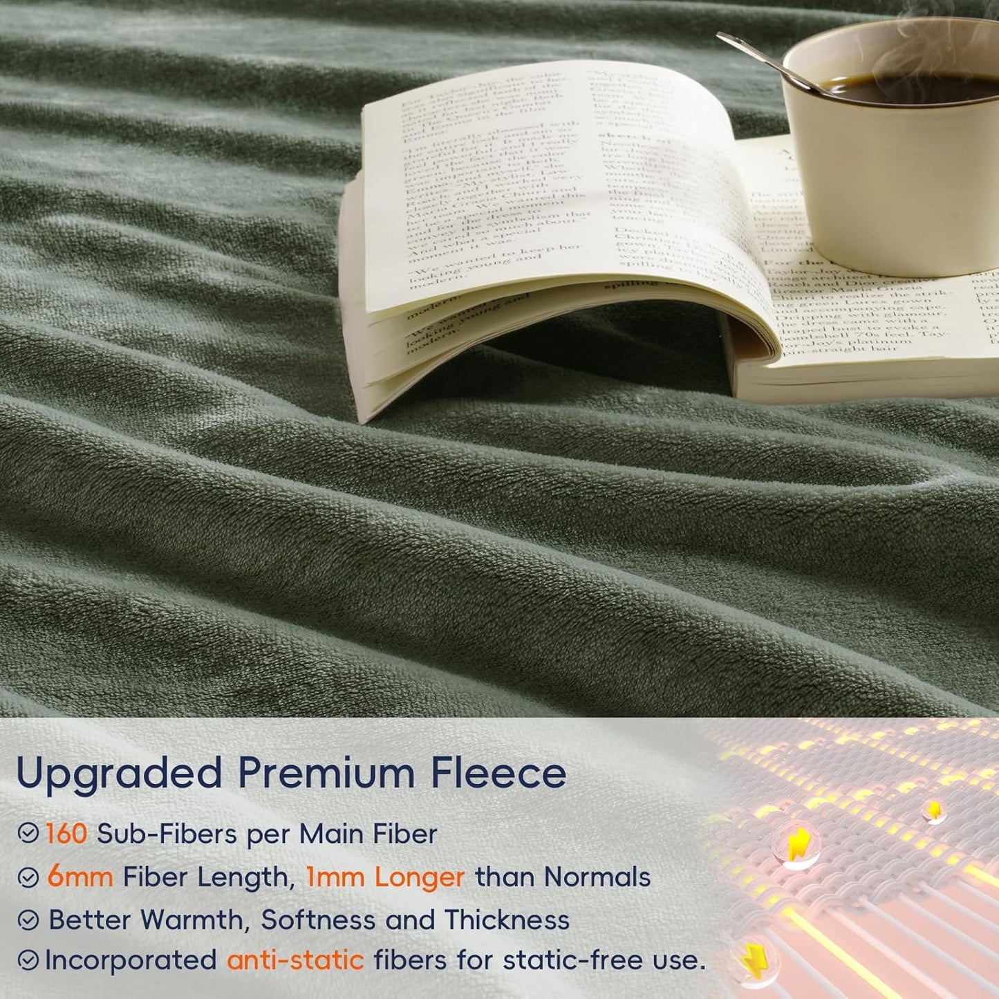 PHF Ultra Soft Fleece Blanket Twin Size, No Shed No Pilling Luxury Plush Cozy 300GSM Lightweight Twin XL Blanket for Bed, Couch, Chair, Sofa Suitable for All Season, 76" x 90", Olive Green