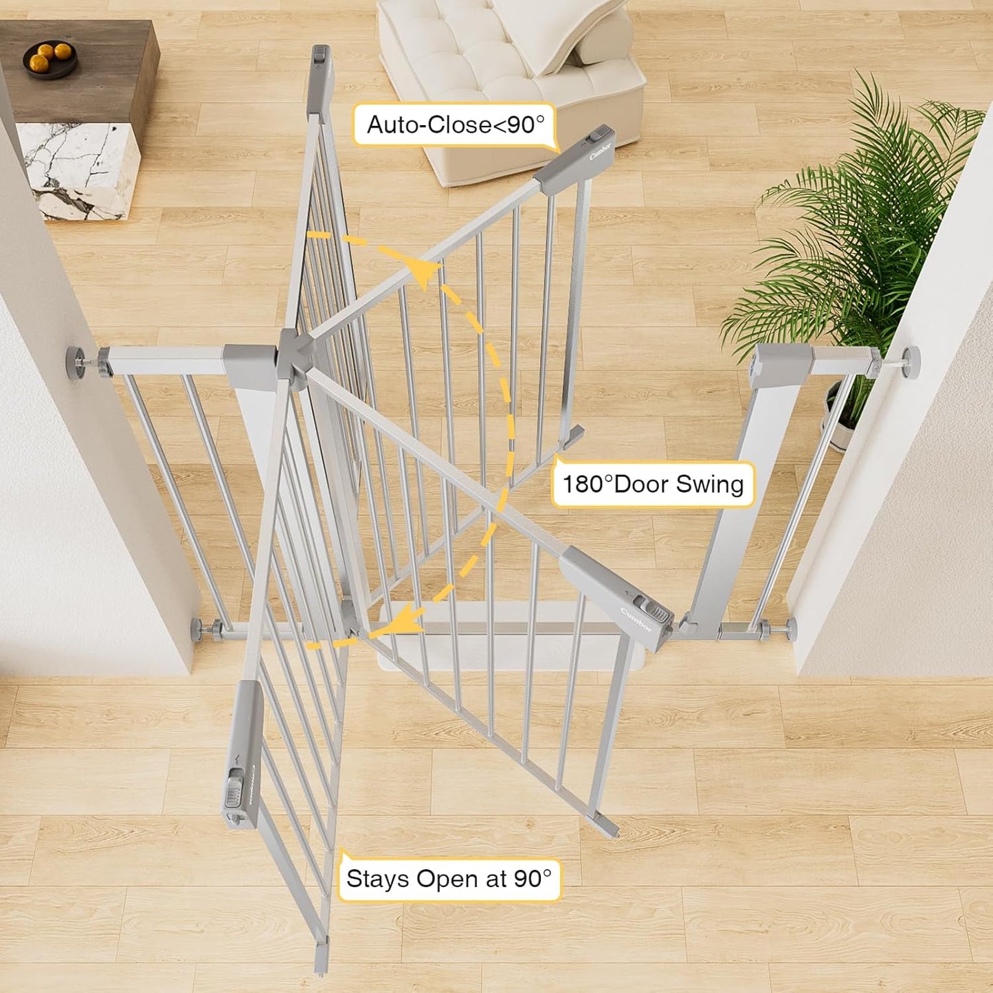 Cumbor 29.7-40.6" Baby Gate for Stairs, Mom's Choice Awards Winner-Dog Gate for Doorways, Pressure Mounted Self Closing Pet Gates for Dogs Indoor, Safety Child Gate with Easy Walk Thru Door, Silver